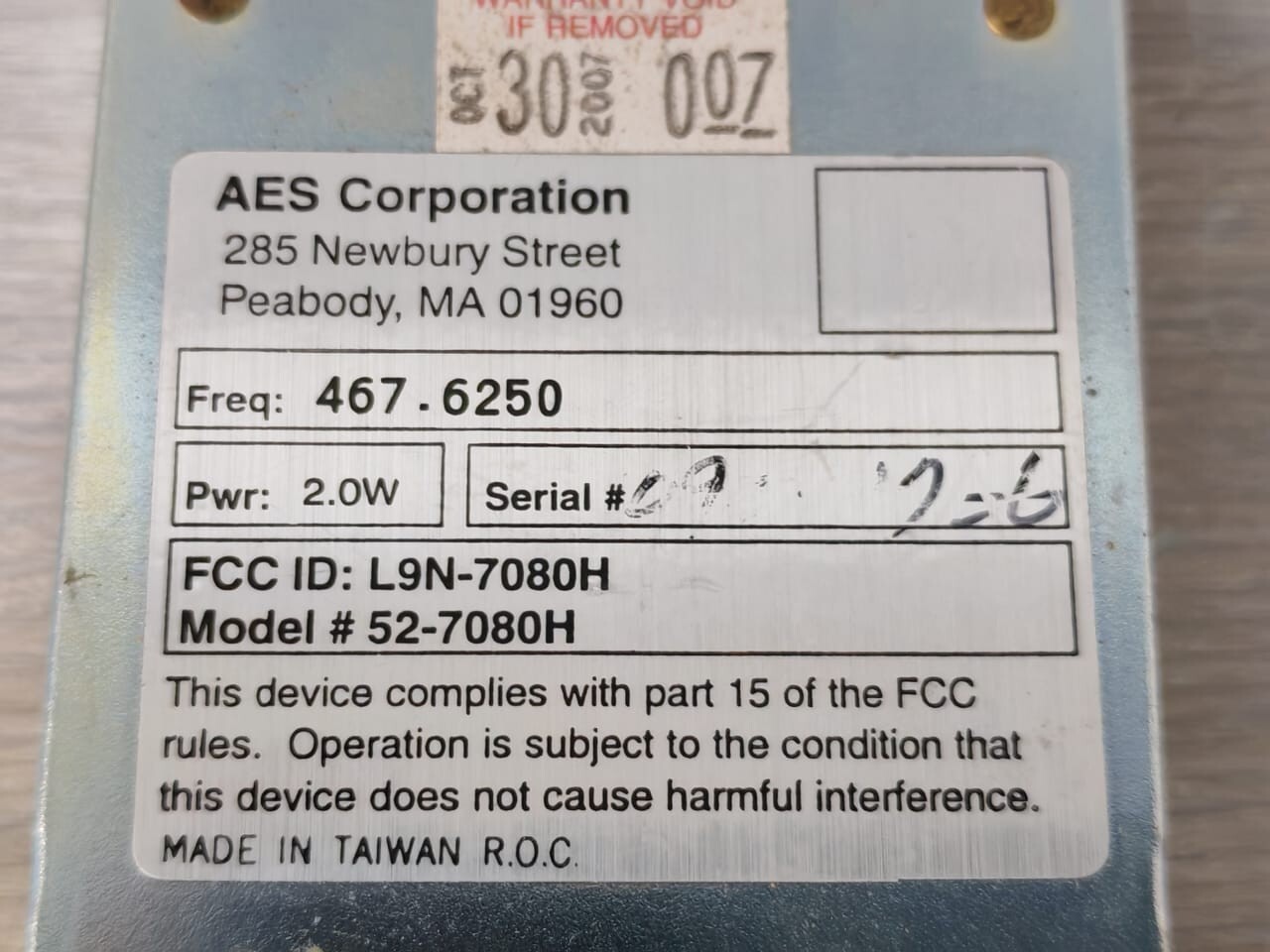 AES 52-7080H AES 52-7080H PWR:2.0W UHF TRANSCIEVER DATA RADIO 7