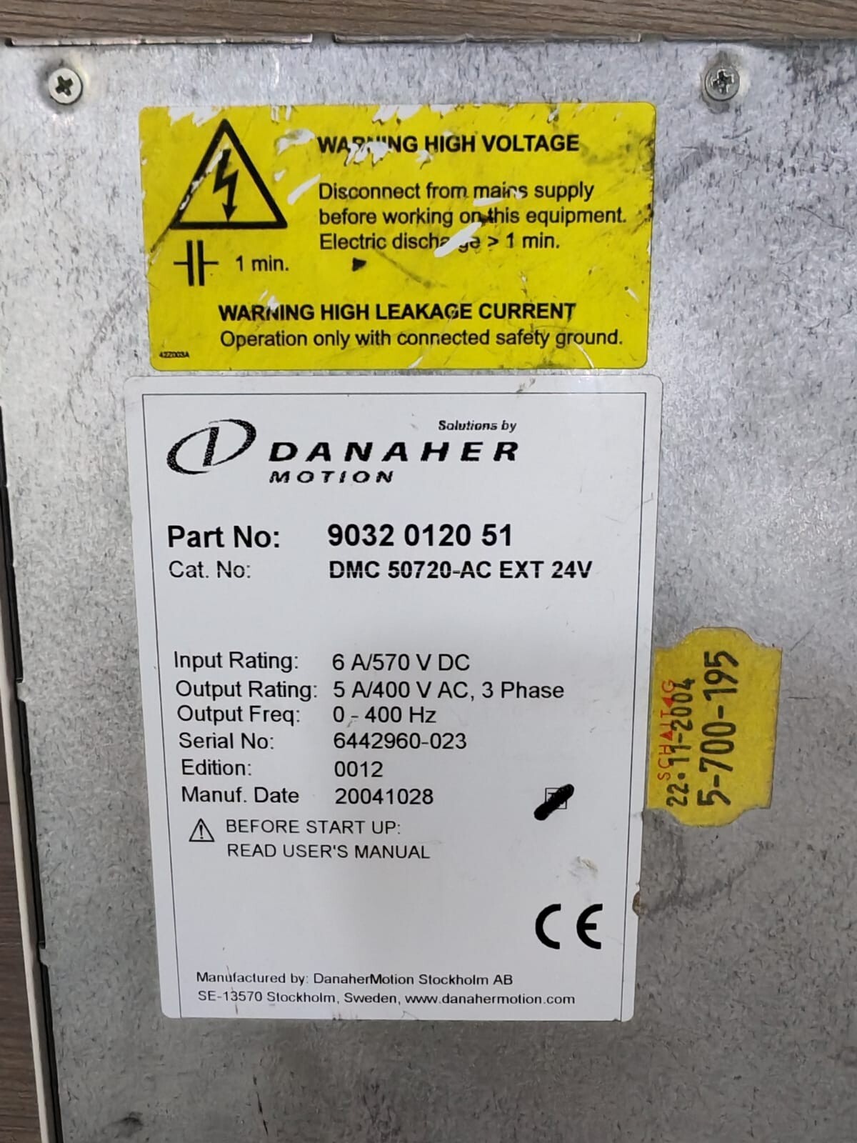 DANAHER MOTION 9032 0120 51 DANAHER MOTION DMC 50720-AC EXT 24V 9032 0120 51 CONTROLLER 9