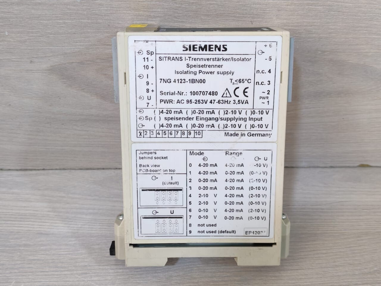 Siemens 7NG 4123-1BN00 SIEMENS 7NG 4123-1BN00 ISOLATING POWER SUPPLY MODULE 4