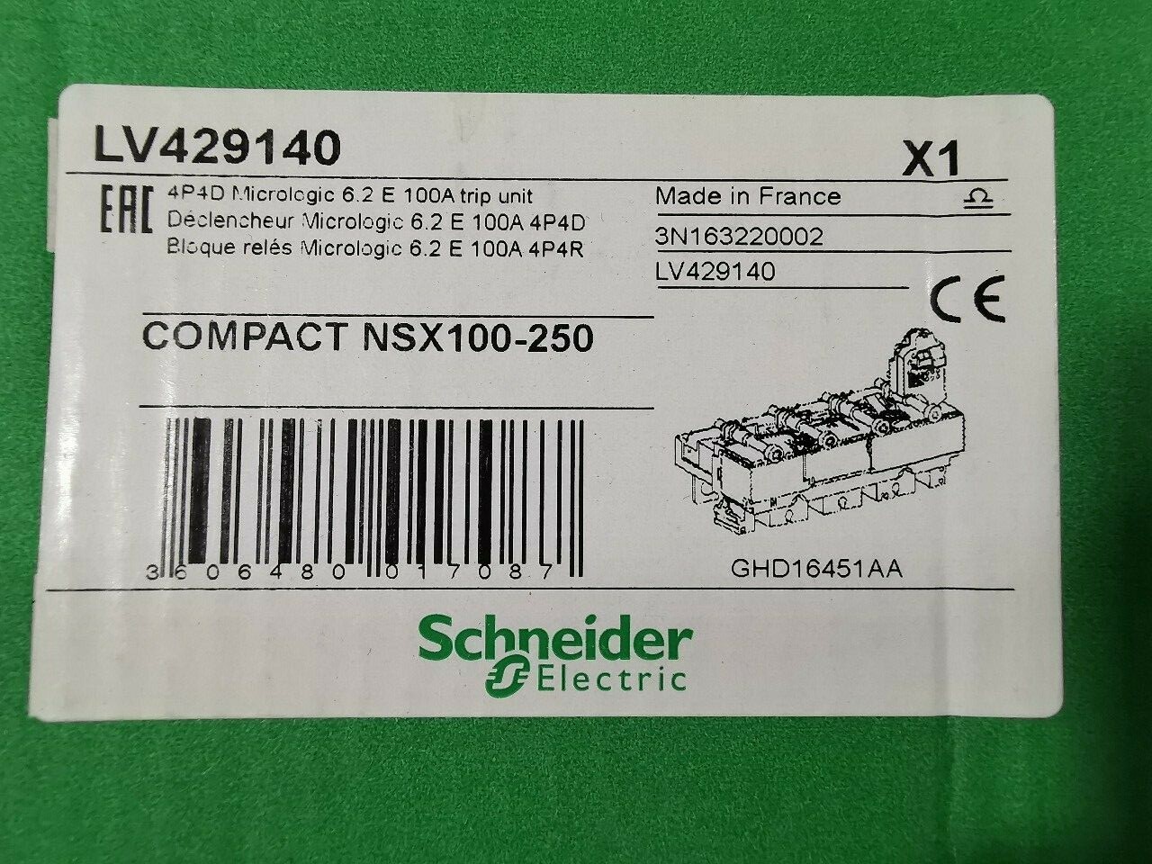Schneider Electric LV429140 COMPACT NSX100-250 Micrologic 6.2 E 100A Trip Unit