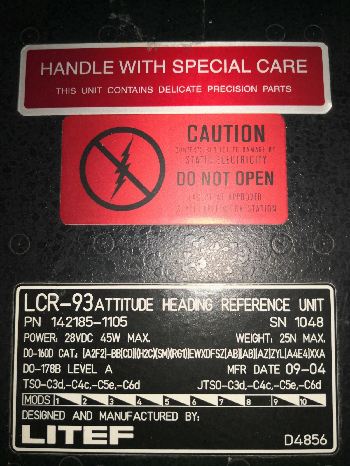 LITEF 142185-1105 LITEF LCR-93 142185-1105 Attitude Heading Reference Unit -28VDC 45W 2