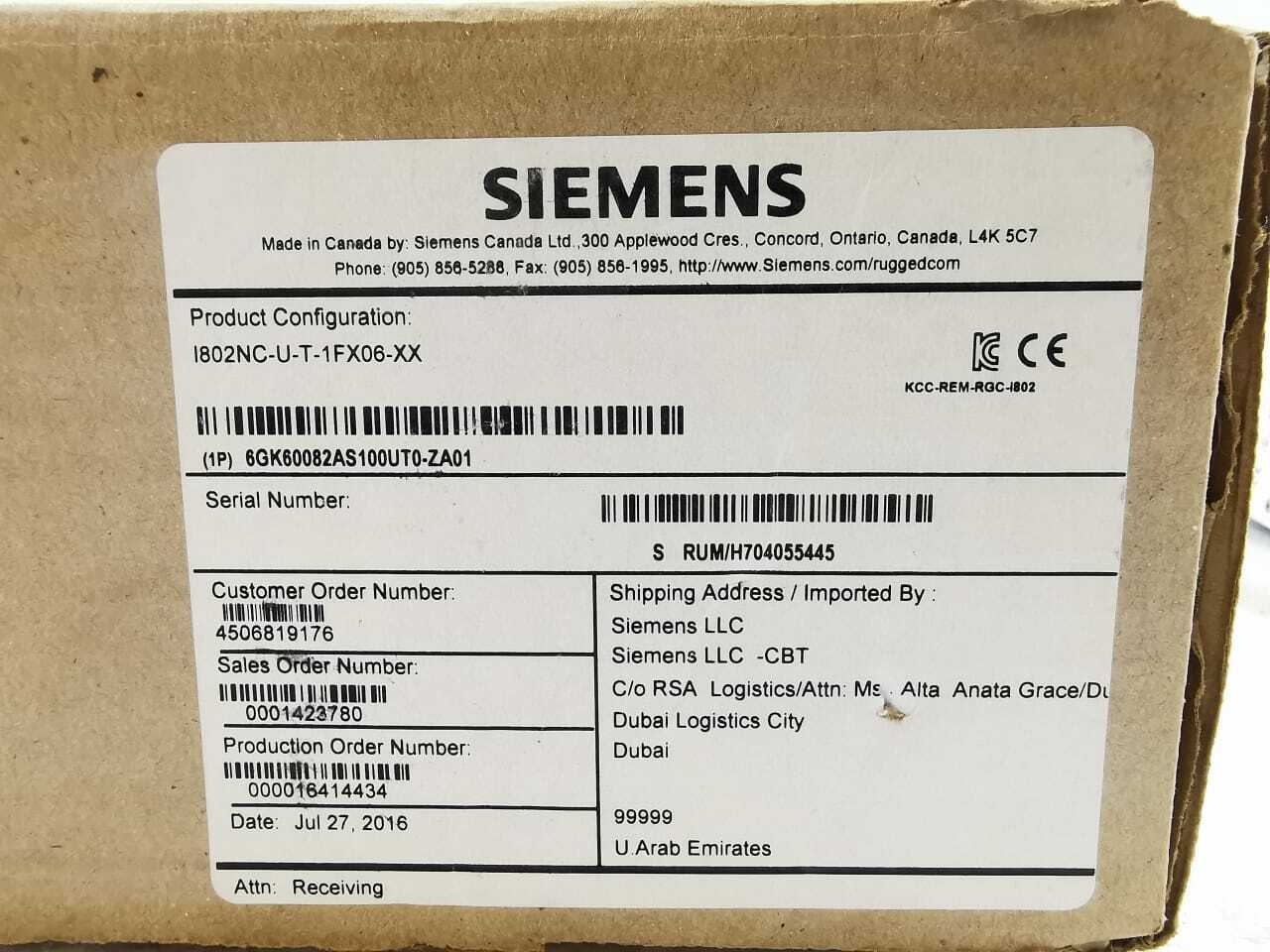 Siemens 6GK60082AS100UT0-ZA01 SIEMENS RUGGEDCOM i802 MEDIA CONVERTER 6GK60082AS100UT0-ZA01 10