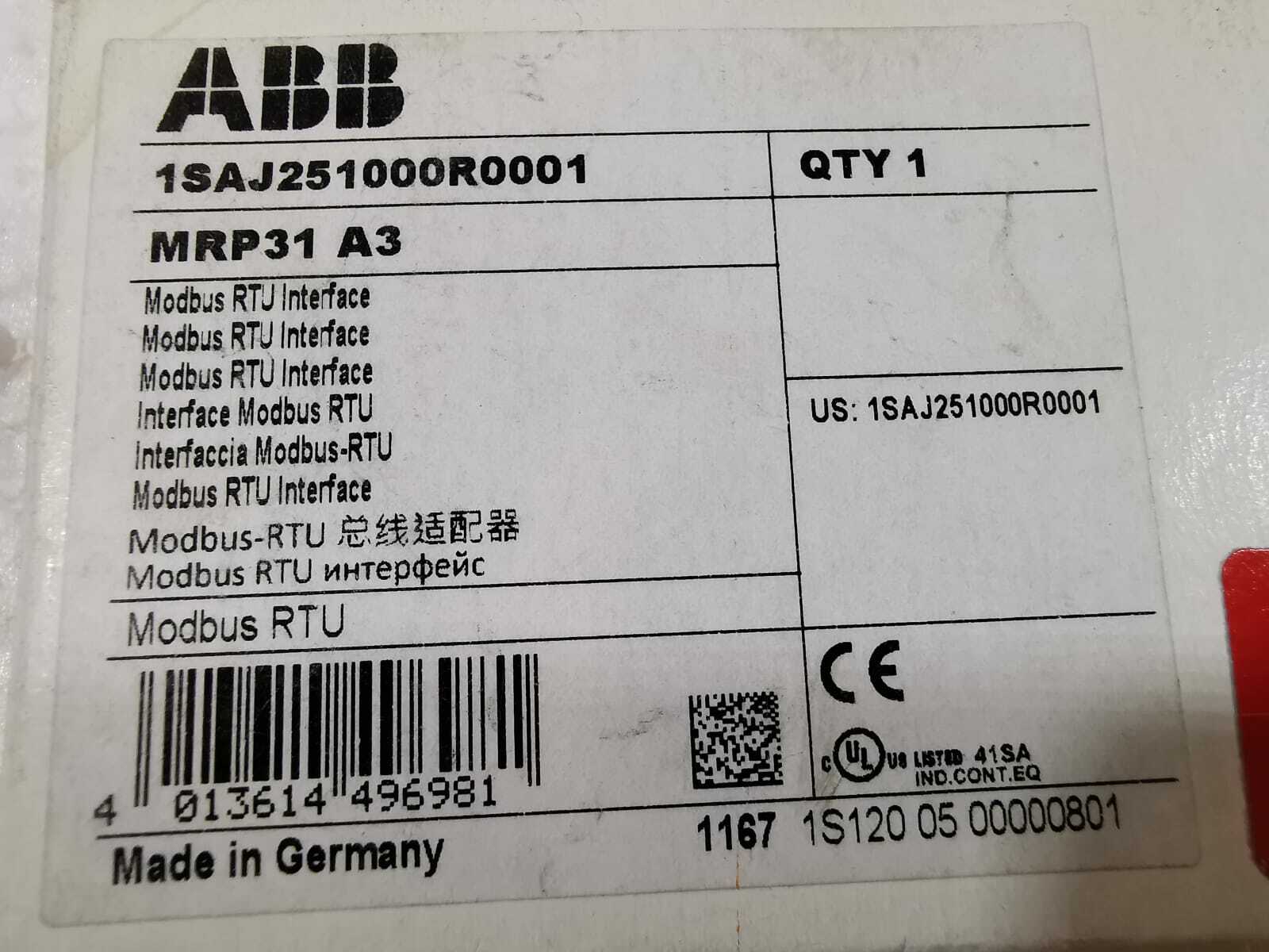 ABB MRP31 ABB 1SAJ251000R0001 MRP31 A3 Modbus RTU Interface 4