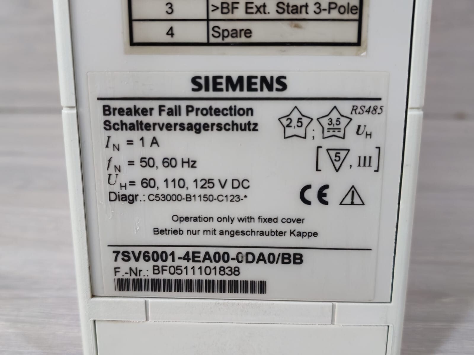 Siemens 7SV6001-4EA00-0DA0/BB Siemens 7SV6001-4EA00-0DA0/BB Overcurrent Protection Unit 7SV60014EA000DA0BB 3