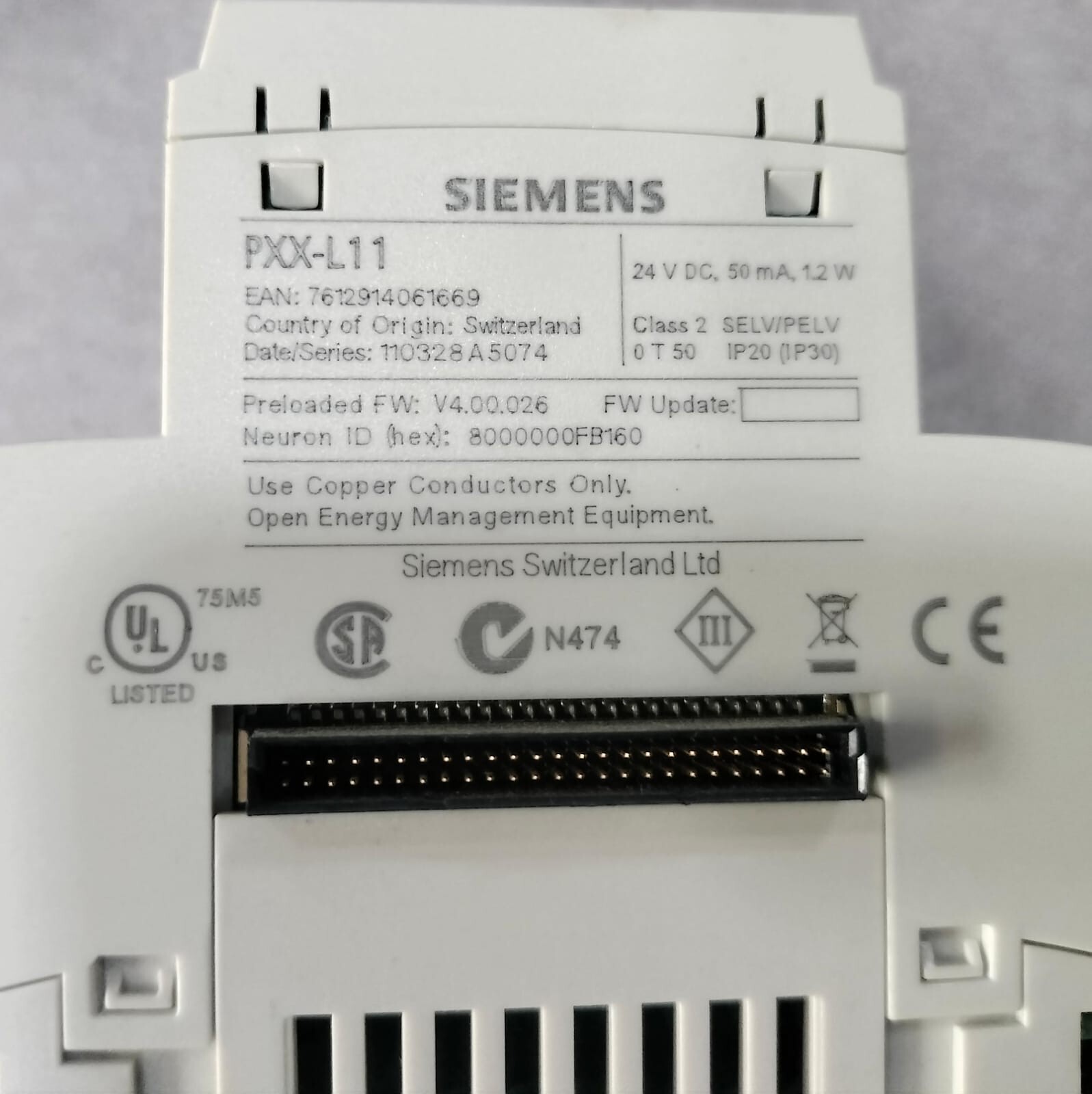 Siemens PXX-L11 SIEMENS PXX-L11 CONTROLLER EXTENSION MODULE 24V 50mA 1.2W 2