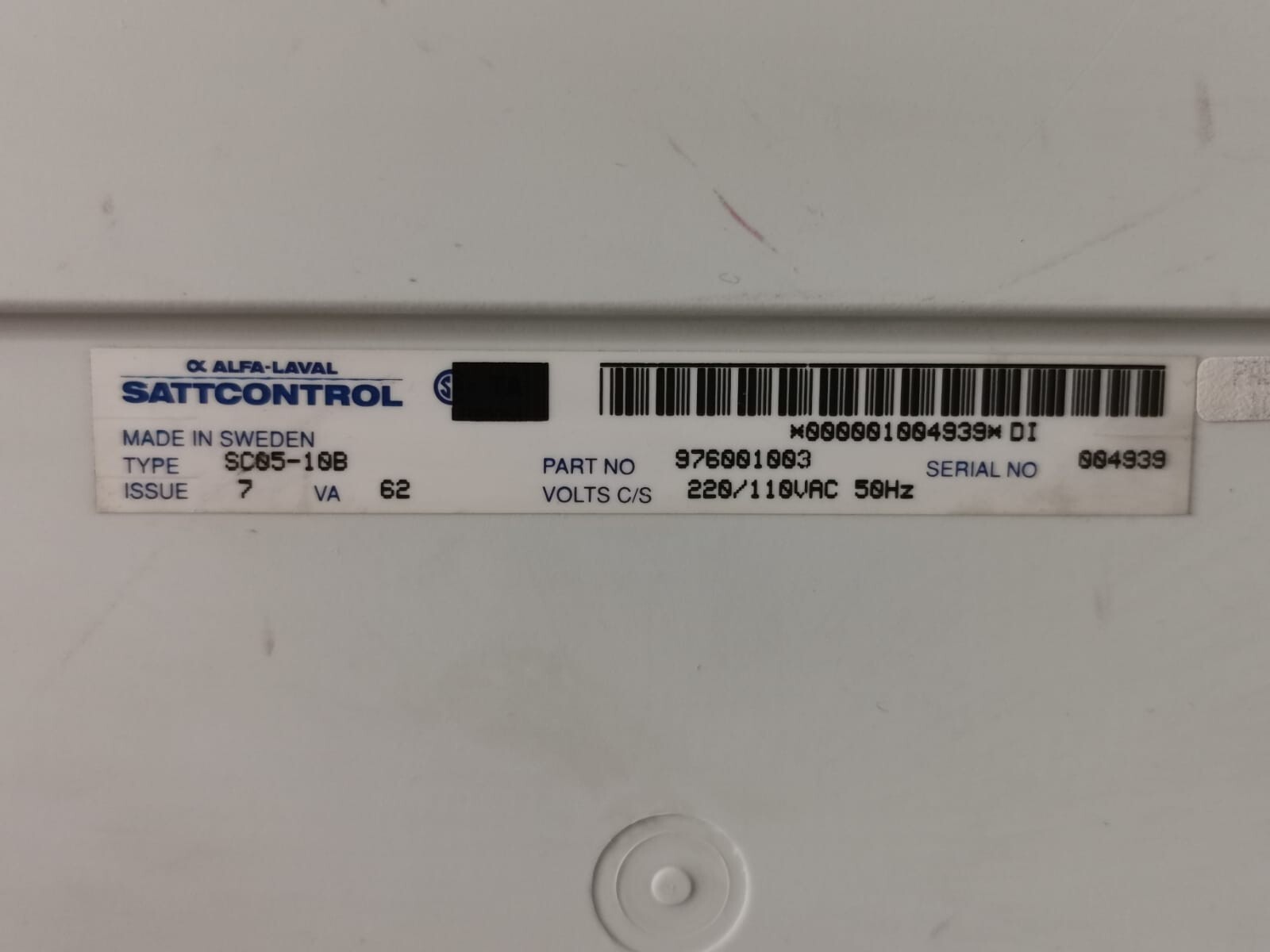 SATTCONTROL 976001003 SATTCONTROL ALFA-LAVAL SC05-10B 976001003 SERIES 7 VA 62 220/110VAC 50HZ 7