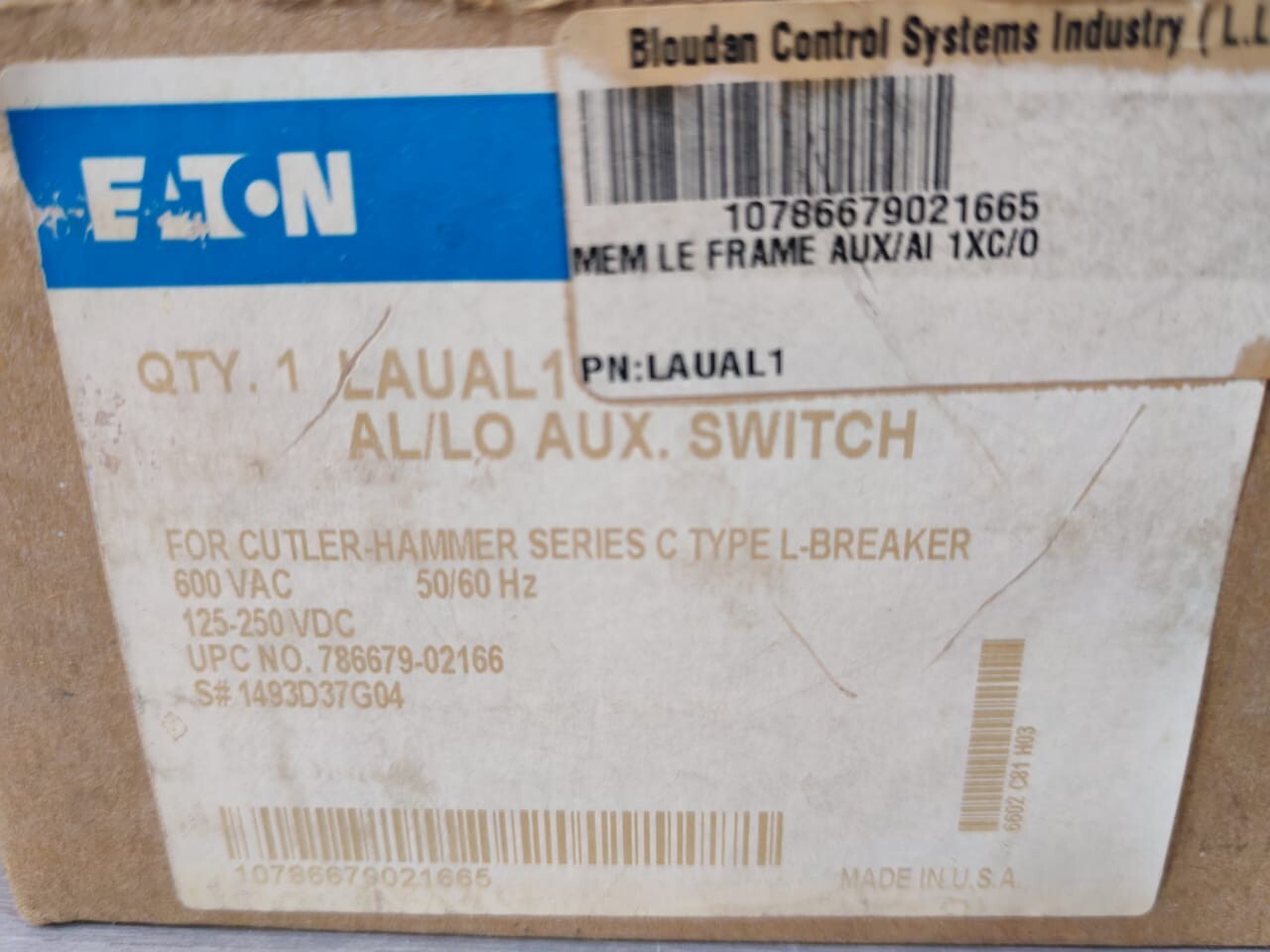 Eaton 1493D37G04 EATON LAUAL1 / AA114RPK 1493D37G04 AL/LO AUXILIARY SWITCH 2