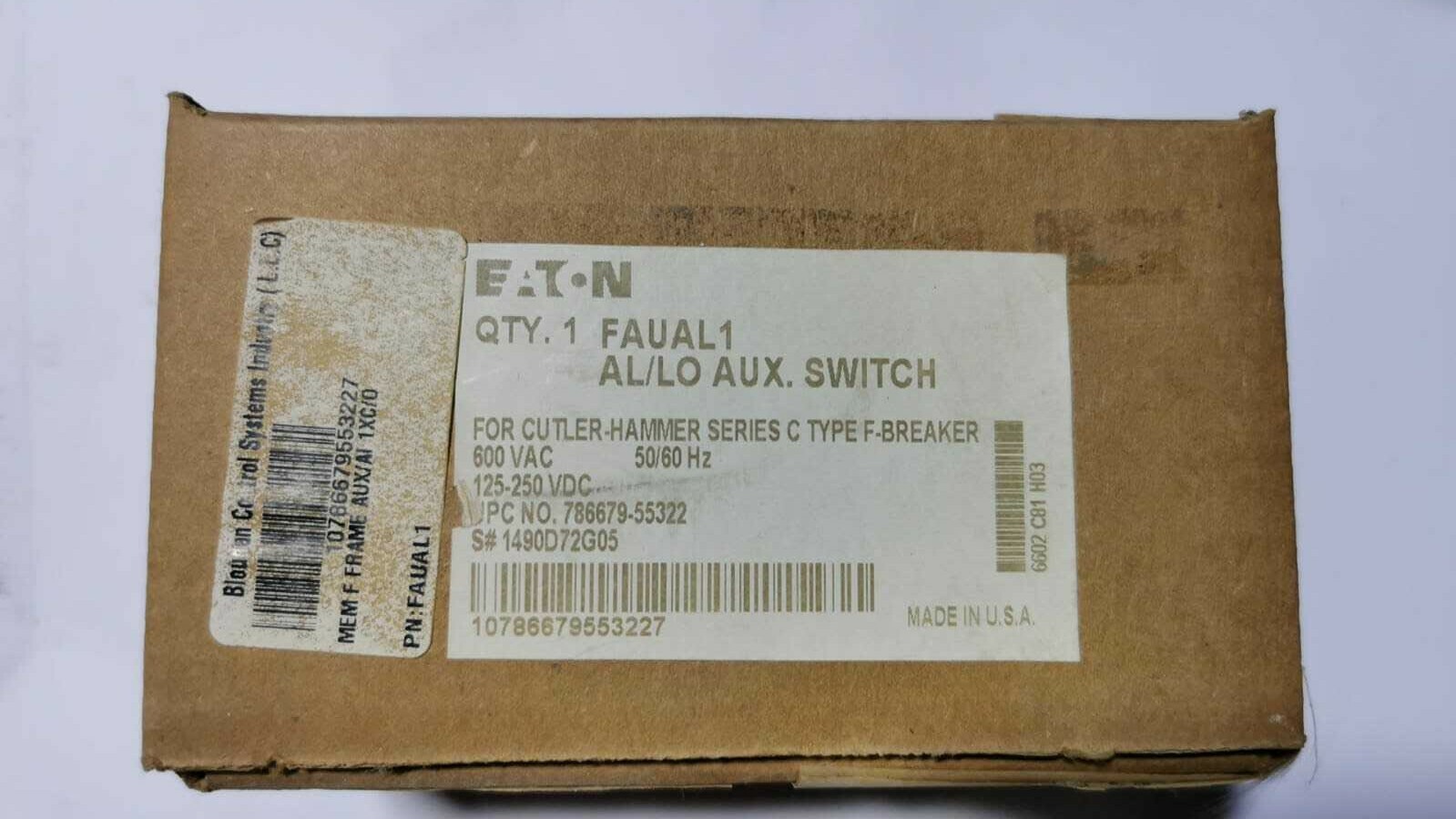 EATON FAUAL1 SERIES C TYPE BREAKER 1490D72G05 - WITH OLD STOCK BOX
