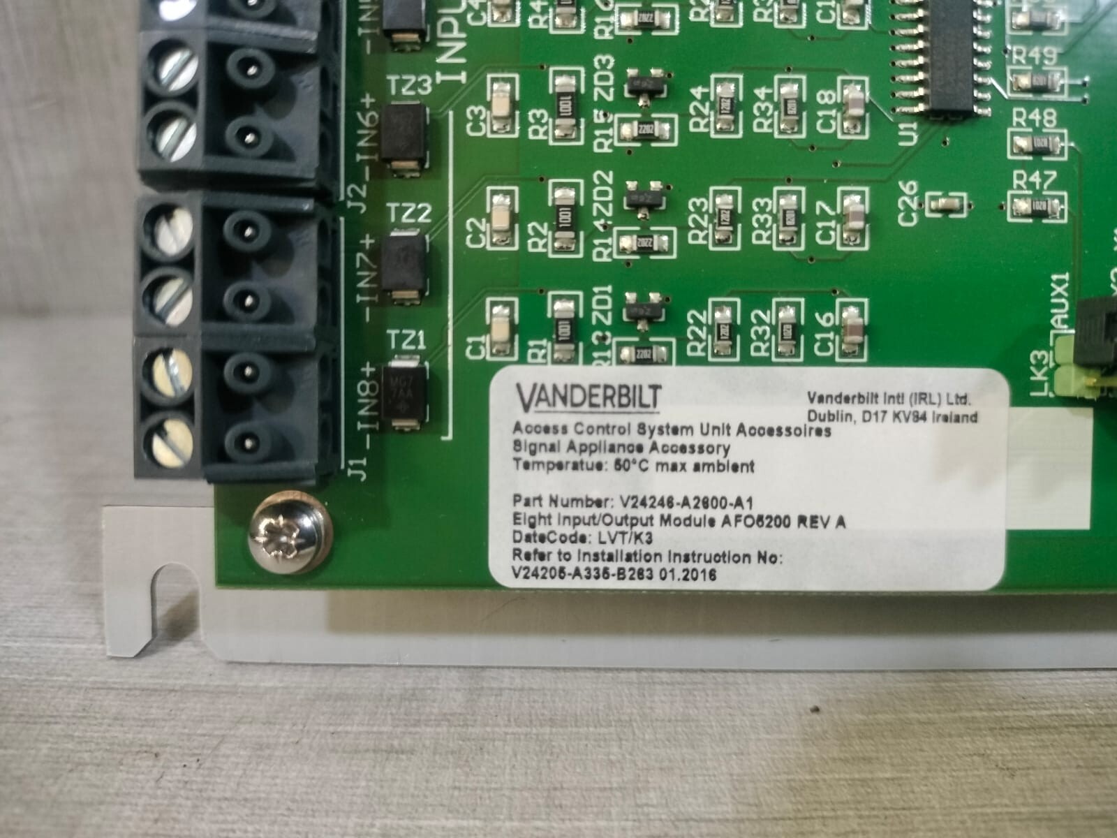 VANDERBILT V24246-A2600-A-08 VANDERBILT AFO5200 Rev. A ACCESS CONTROL UNIT MAIN BOARD V24246-A2600-A-08 4
