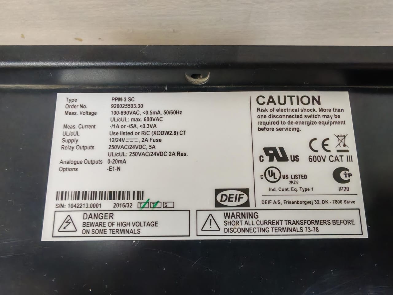 DEIF PPM-3 SC DEIF PPM-3 SC Protection and Power Management 250VAC 7