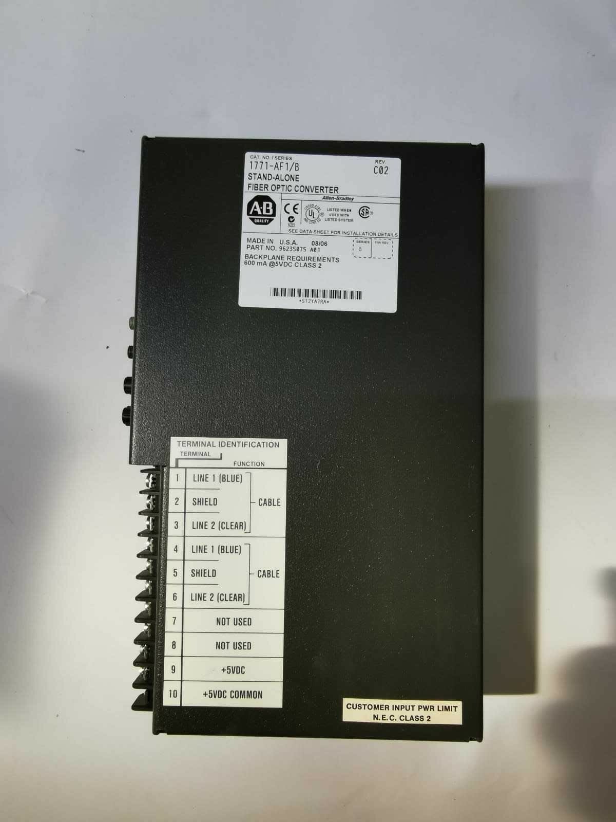 Rockwell Automation 1771-AF Allen Bradley 1771-AF 1/B REV C02 P/N 96235075 A01 STAND-ALONE FIBER CONVERTER 3