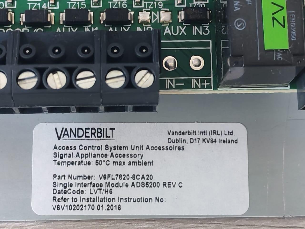 VANDERBILT V6FL 7820-8CA20 VANDERBILT ADS5200 Single reader interface V6FL 7820-8CA20 3