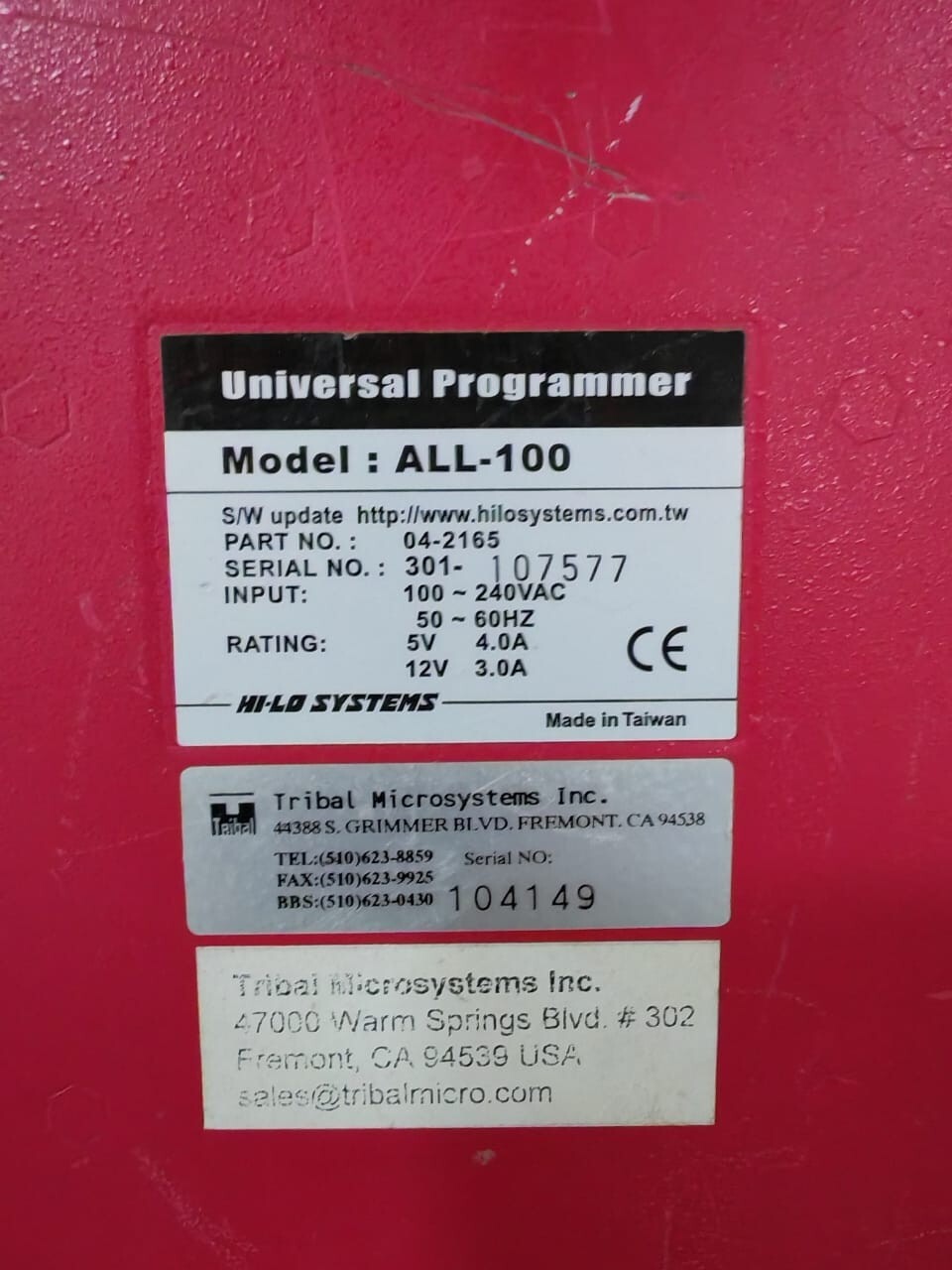 Hi-LO SYSTEM ALL-100 Hi-LO SYSTEM ALL-100 /04-2165 UNIVERSAL & GANG PROGRAMMER 100-240VAC 10