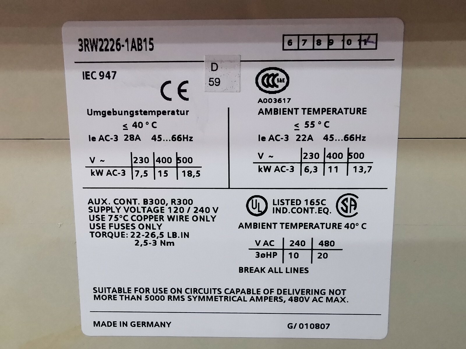 Siemens 3RW22-SIKOSTART SIEMENS 3RW22 SIKOSTART 3RW2226-1AB15 - WITHOUT ORIGINAL BOX 2