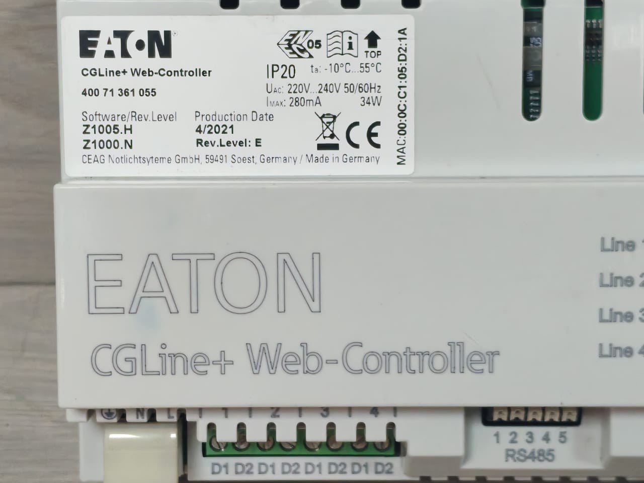 Eaton Z1005.H/Z1000.N EATON CGLine+Web-Controller 400 71 361 055 Software Rev,Level E Z1005.H/Z1000.N 2