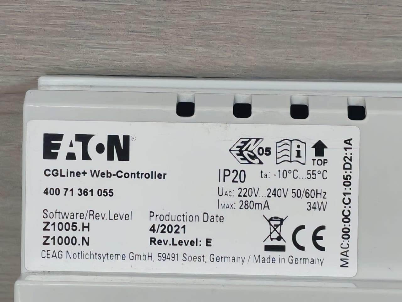 Eaton Z1005.H/Z1000.N EATON CGLine+Web-Controller 400 71 361 055 Software Rev,Level E Z1005.H/Z1000.N 3