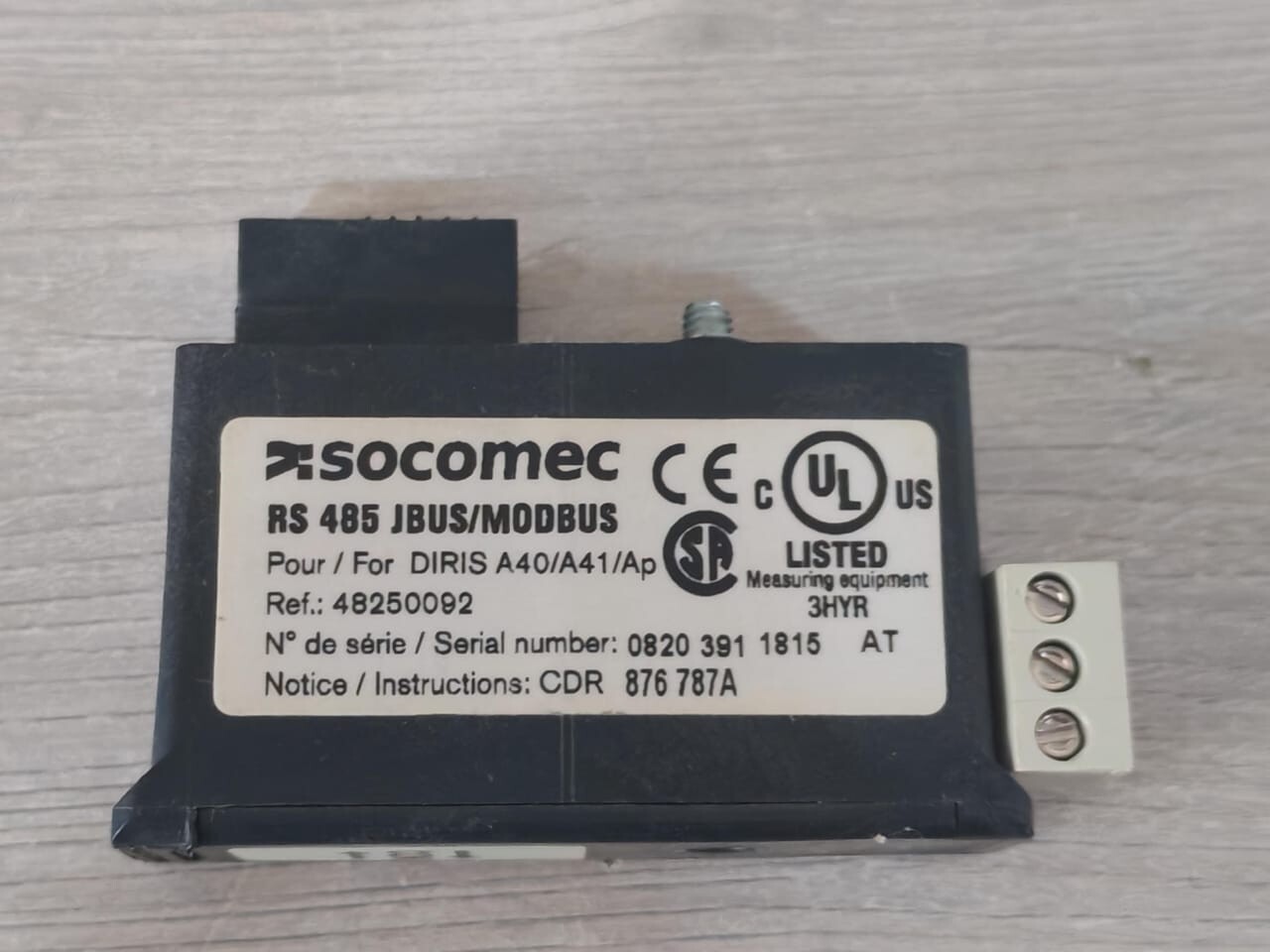 Socomec RS485 SOCOMEC RS485 JBUS/MODBUS DIRIS A40-A41/AP/PROFIBUS-DP DIRIS A40/A41 4
