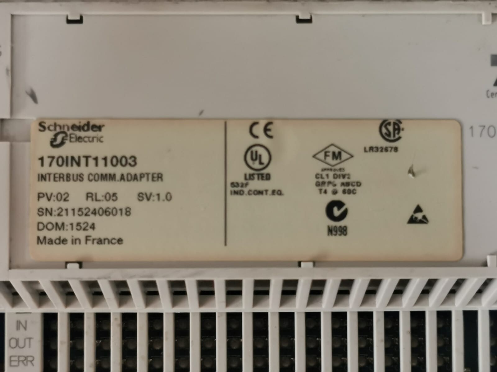 Schneider Electric 170INT11003 Schneider Electric 170INT11003 InterBus Communication Adapter 170ADM35011 2