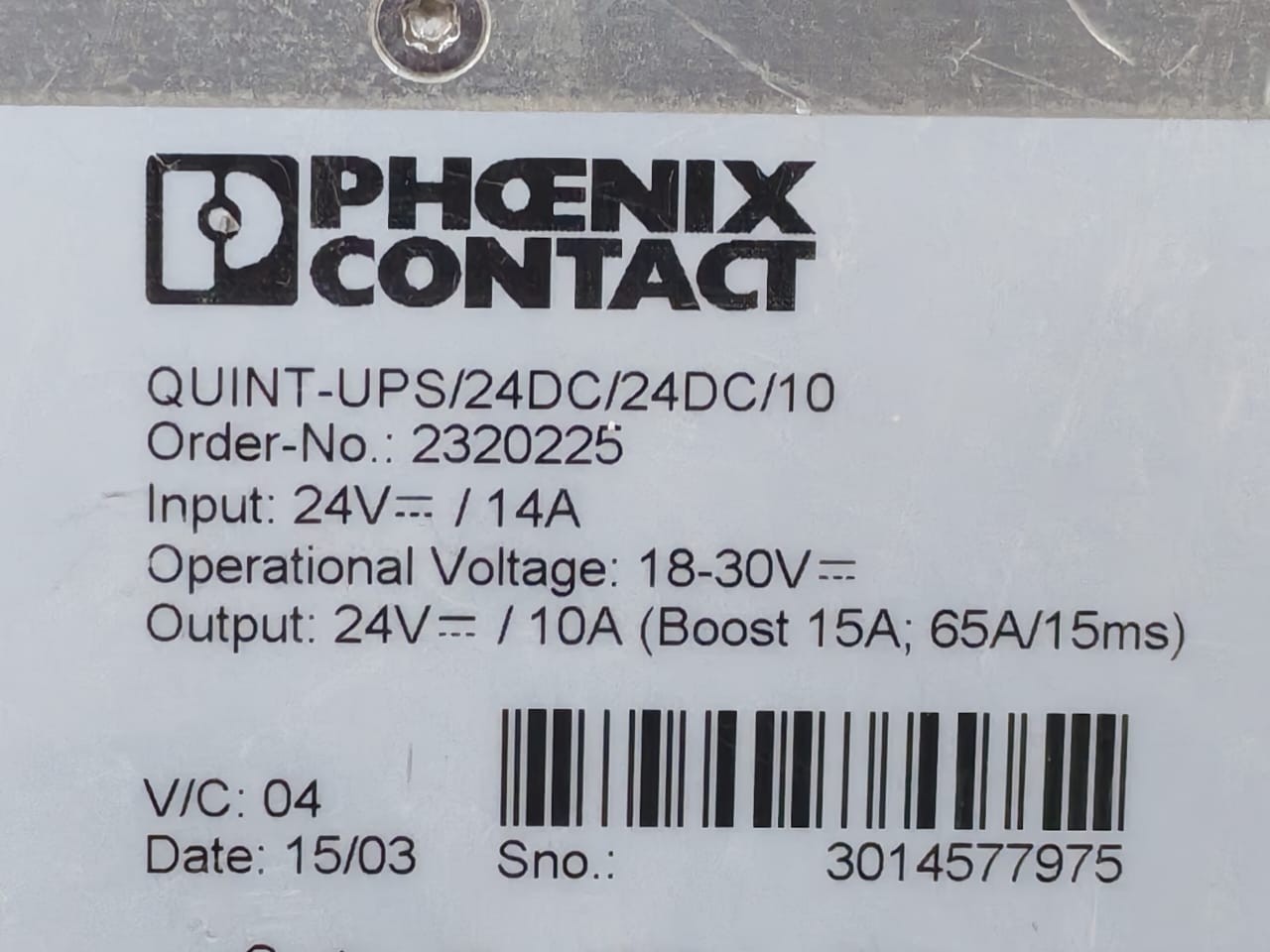PHOENIX QUINT-UPS/24DC/24DC/10 PHOENIX CONTACT QUINT-UPS/24DC/24DC/10 Power Supply 4