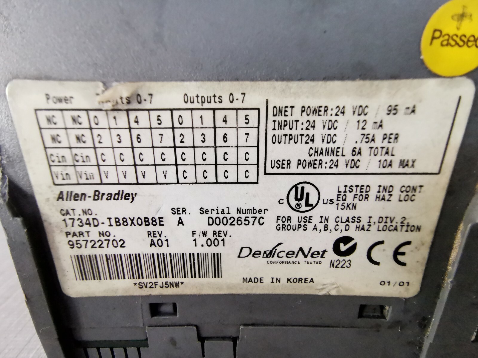 Allen-Bradley 95722702 Allen-Bradley 1734D-IB8XOB8E Combination Block Distributed 95722702 4