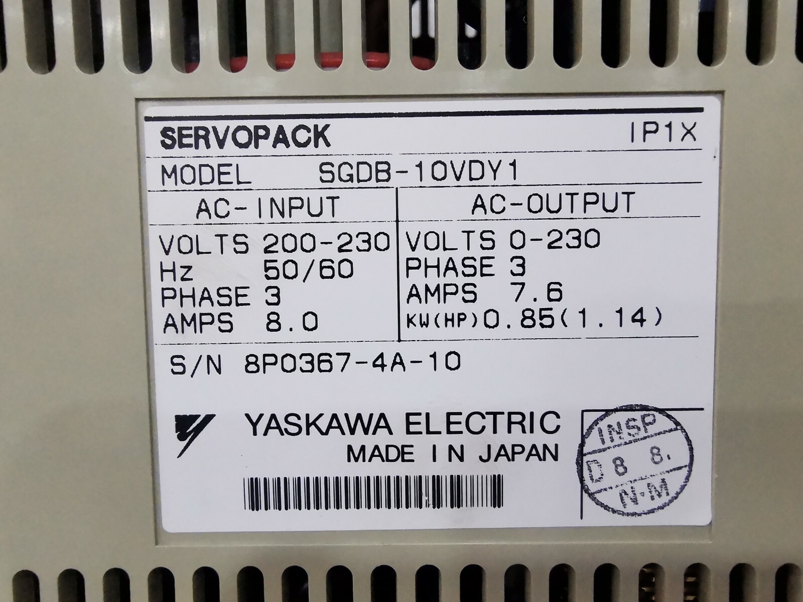 YASKAWA ASERVOPACK SGDB-10VDY1 YASKAWA SERVOPACK SGDB-10VDY1 SERVO DRIVE 4