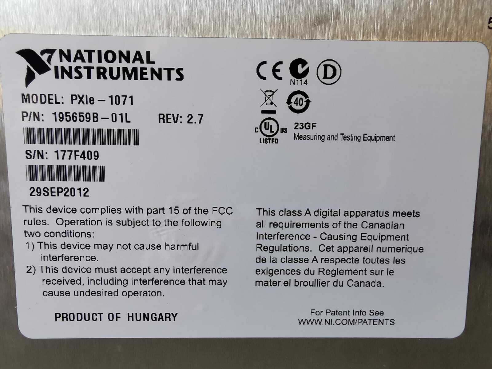 National Instruments PXLE-1071 NATIONAL INSTRUMENTS PXle-1071 Embedded Controller 6