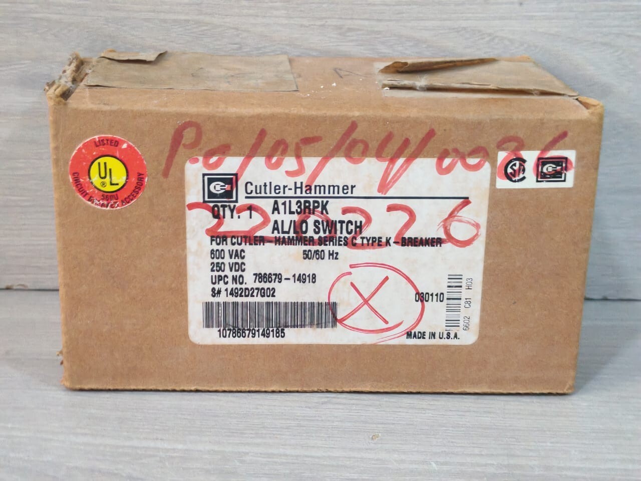 Cutler-Hammer 1492D27G02 CUTLER-HAMMER A1L3RPK AL/LO SWITCH SERIES C TYPE K-BREAKER 1492D27G02 9