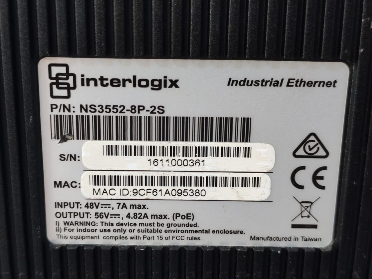 INTERLOGIX IFS NS3552-8P-2S INTERLOGIX INDUSTRIAL ETHERNET IFS NS3552-8P-2S SWITCH 48V- TRIED & TESTED 10