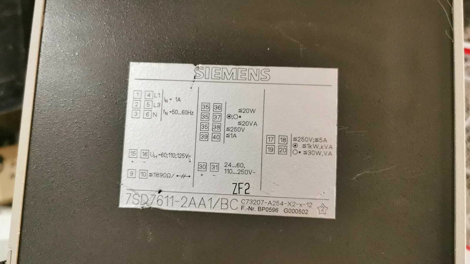 Siemens 7SD7611-2AA1/BC SIEMENS 7SD7611-2AA1/BC RELAY 9