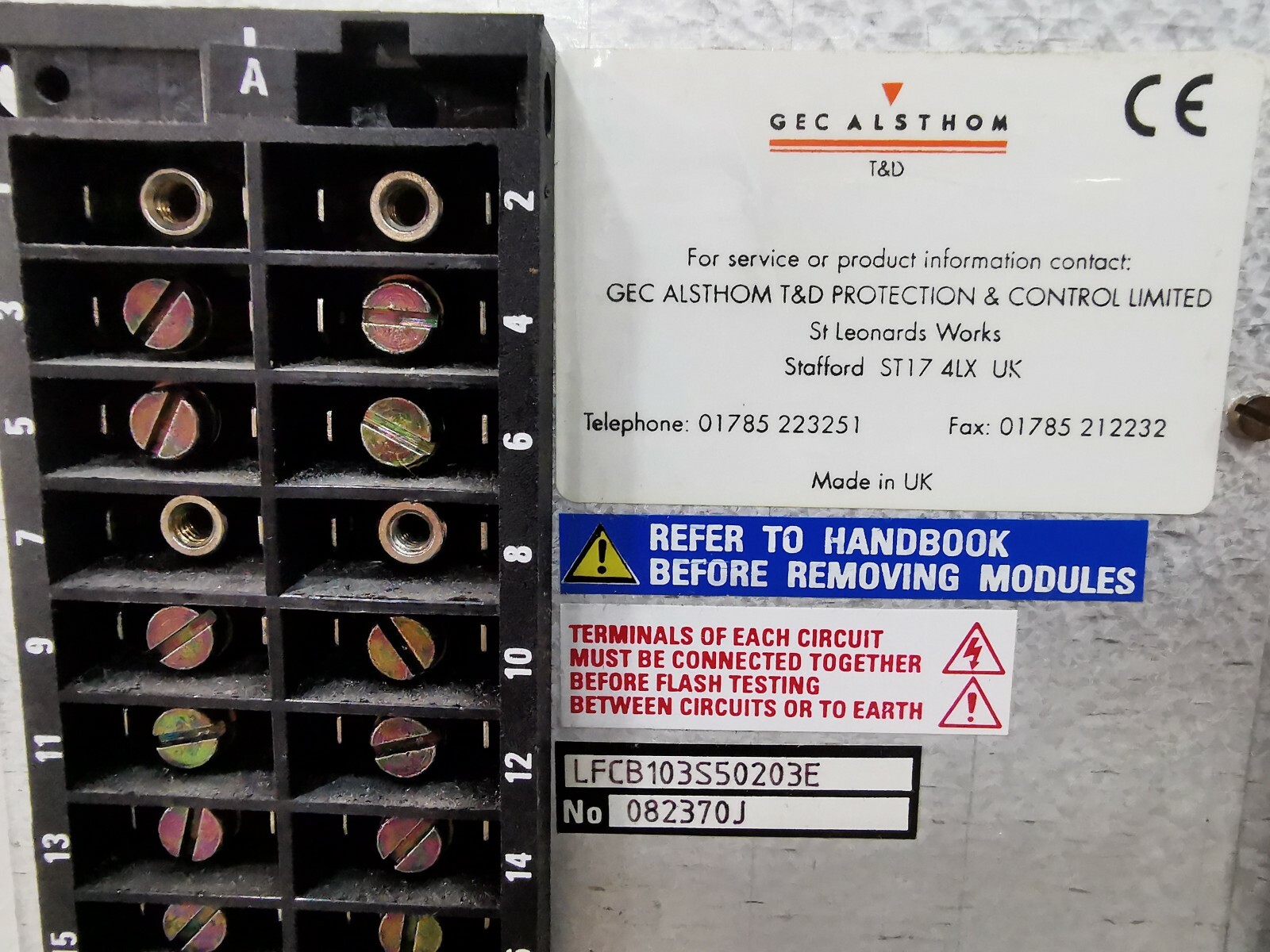 GEC ALSTHOM LFCB-103 GEC ALSTHOM LFCB 103 /LFCB103S50203E Digital Current Differential Relay 100/125V 5