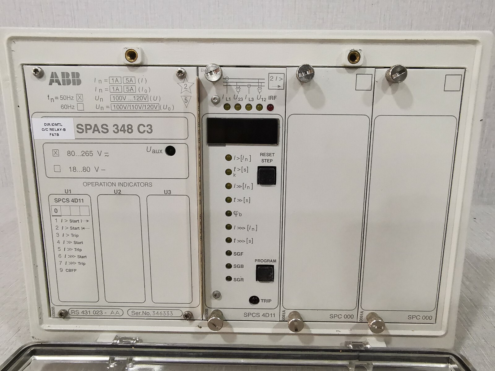 ABB SPAS-348 ABB SPAS 348 C3 Feeder Protection Relay 80-264V 2