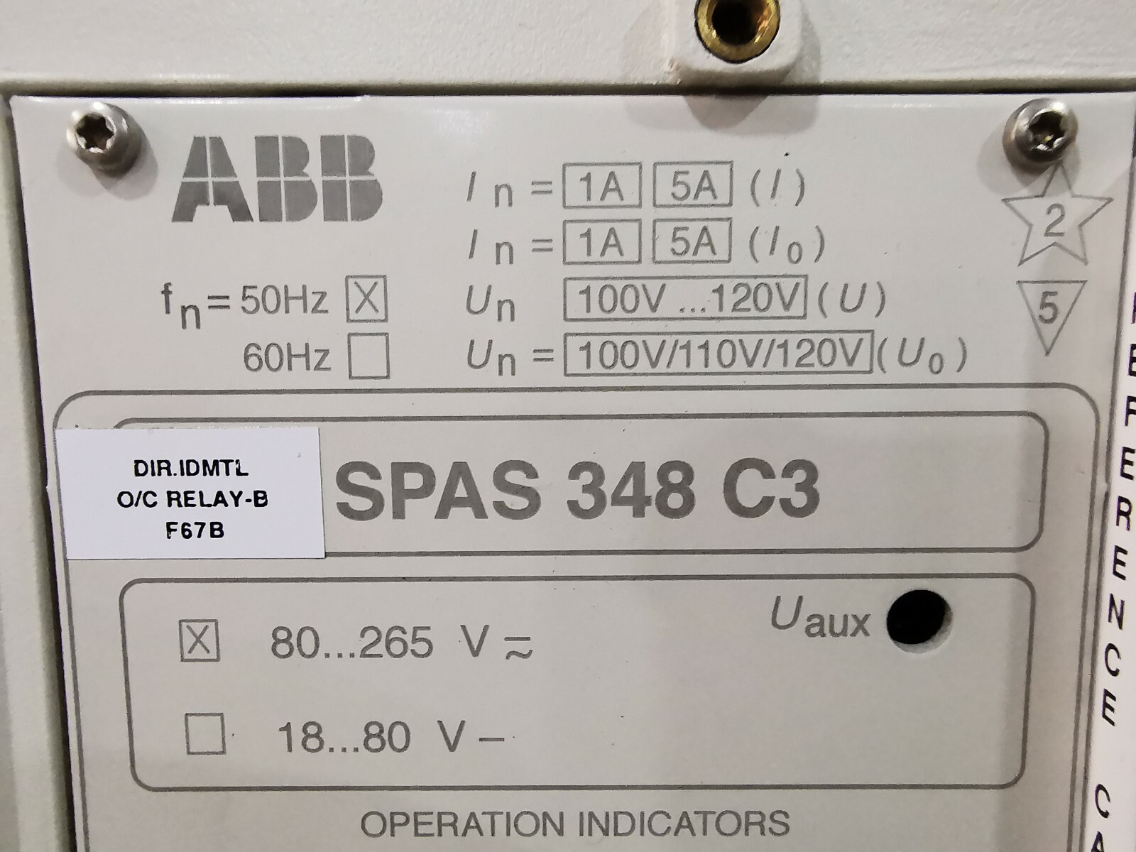 ABB SPAS-348 ABB SPAS 348 C3 Feeder Protection Relay 80-264V 3