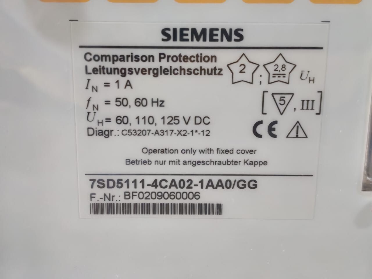 Siemens 7SD5111-4CA02-1AA0/GG SIEMENS 7SD5111-4CA02-1AA0/GG COMPARISON PROTECTION RELAY 6