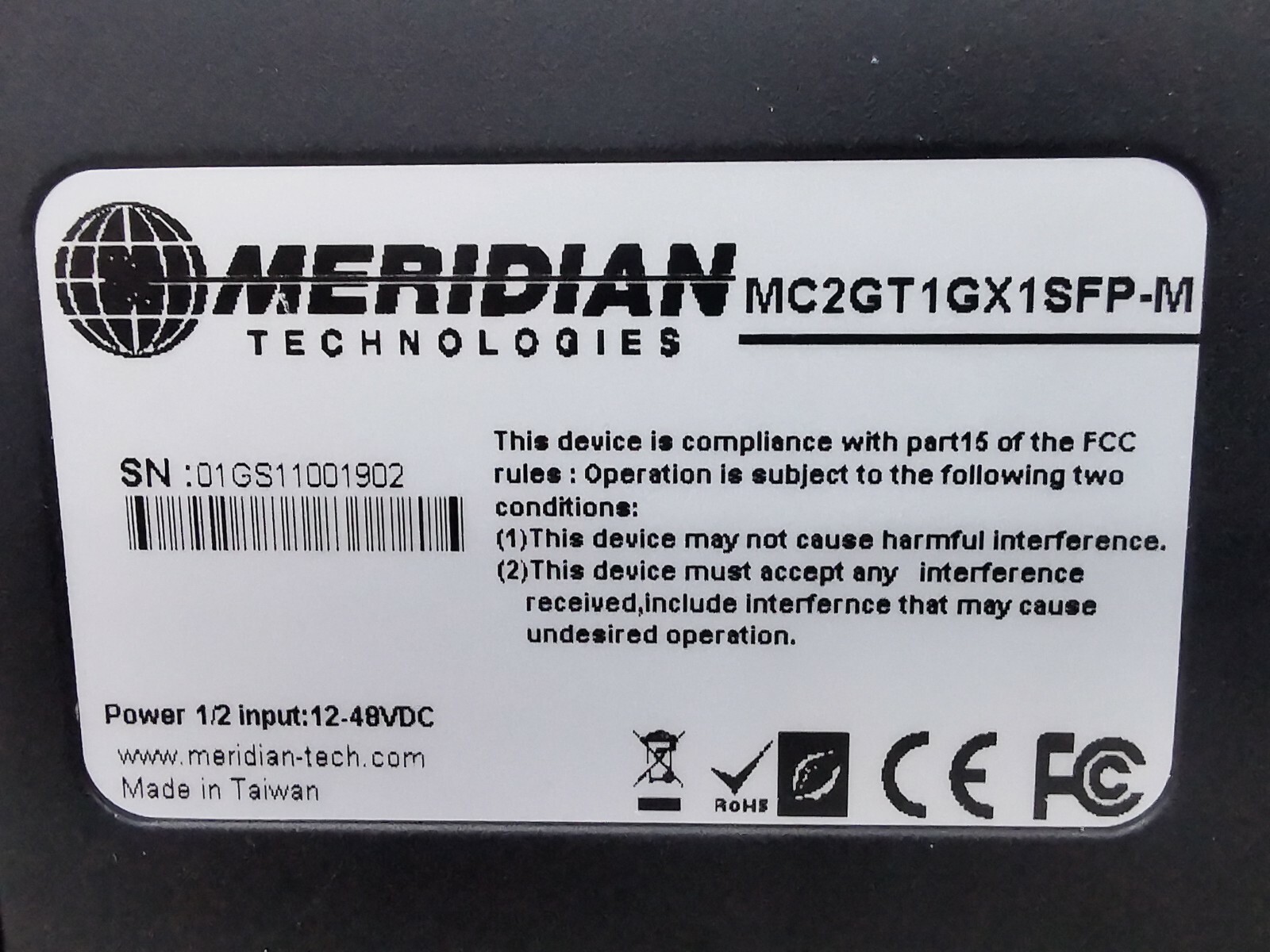 Meridian MC2GT1GX1SFP-M MERIDIAN MC2GT1GX1SFP-M /MC2FT1FX1SFP-M Hardened 2 Port Media Converter PORT 3