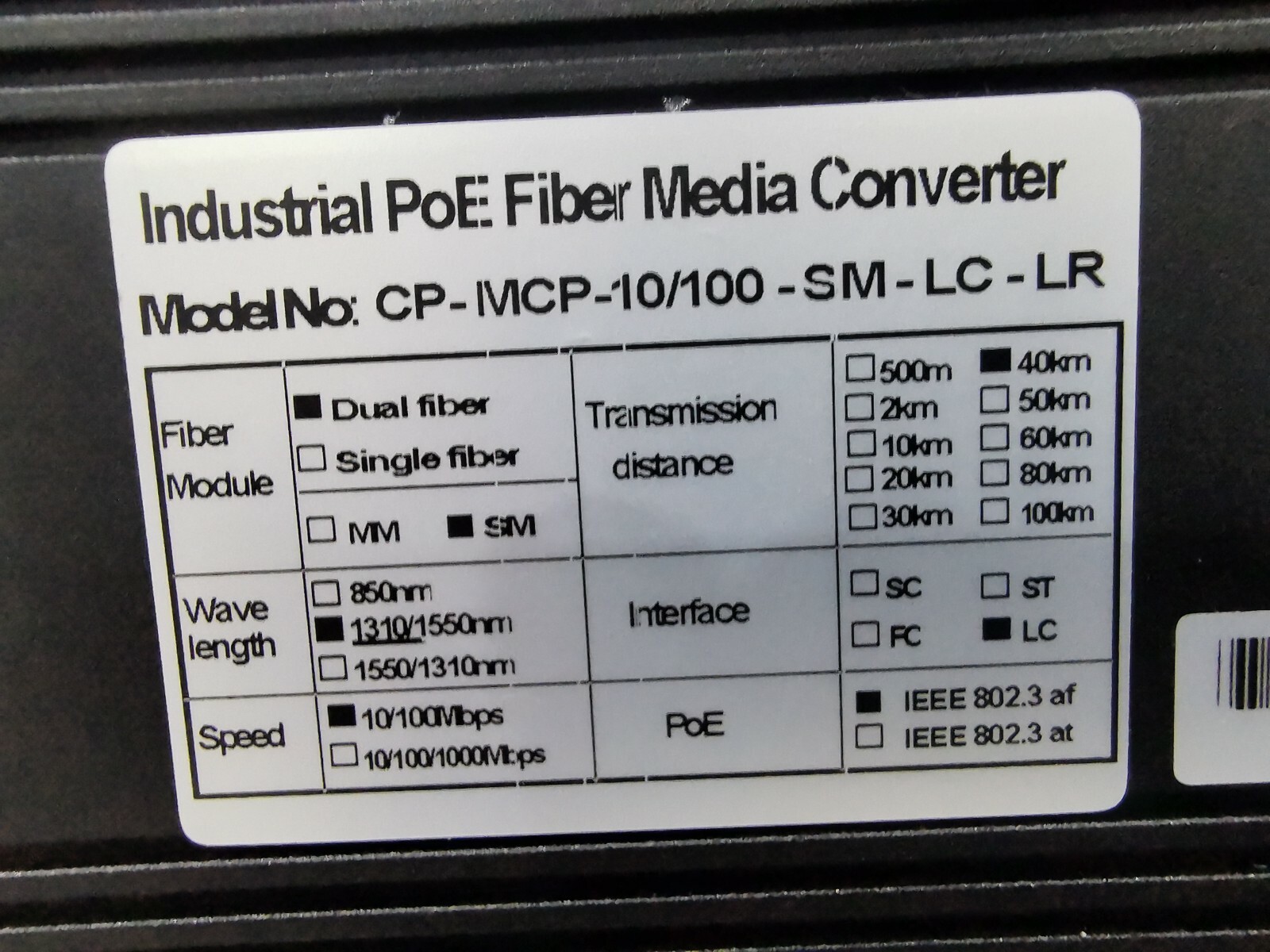 Unbranded CP-MCP-10/100-SM-LC-LR Industrial PoE Fiber Media Converter CP-MCP-10/100-SM-LC-LR 6