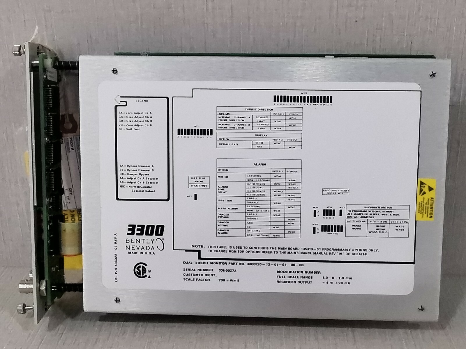 Bently Nevada 135313-01 / ASSY78462-01 AB Bently Nevada 3300/20 DUAL THRUST MONITOR 135313-01 / ASSY78462-01 AB 4