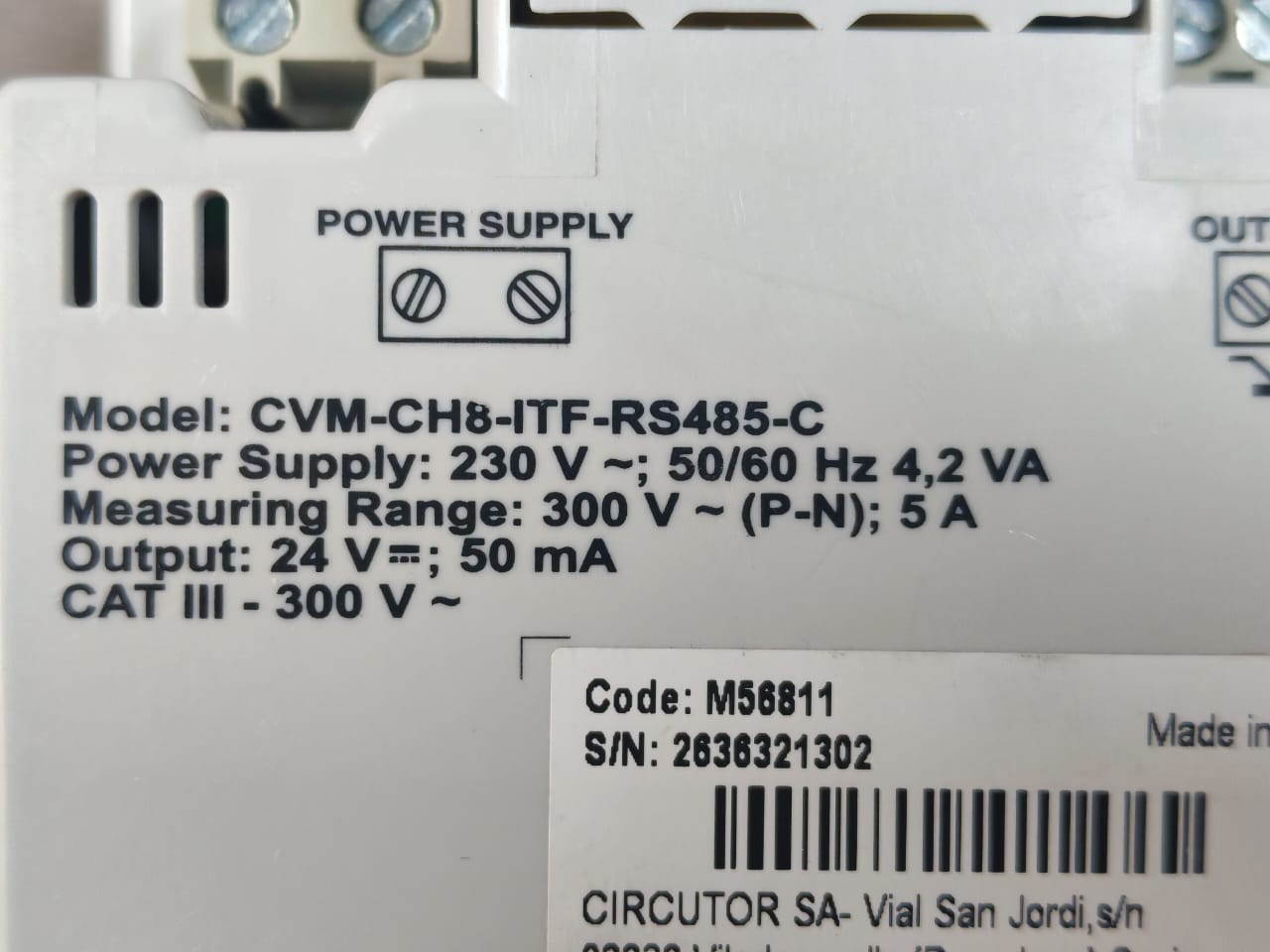 CIRCUTOR CVM-CH8-ITF-RS485-C CIRCUTOR CVM-CH8 / CVM-CH8-ITF-RS485-C MULTIFUNCTIONAL MULTIMETER 230V 10