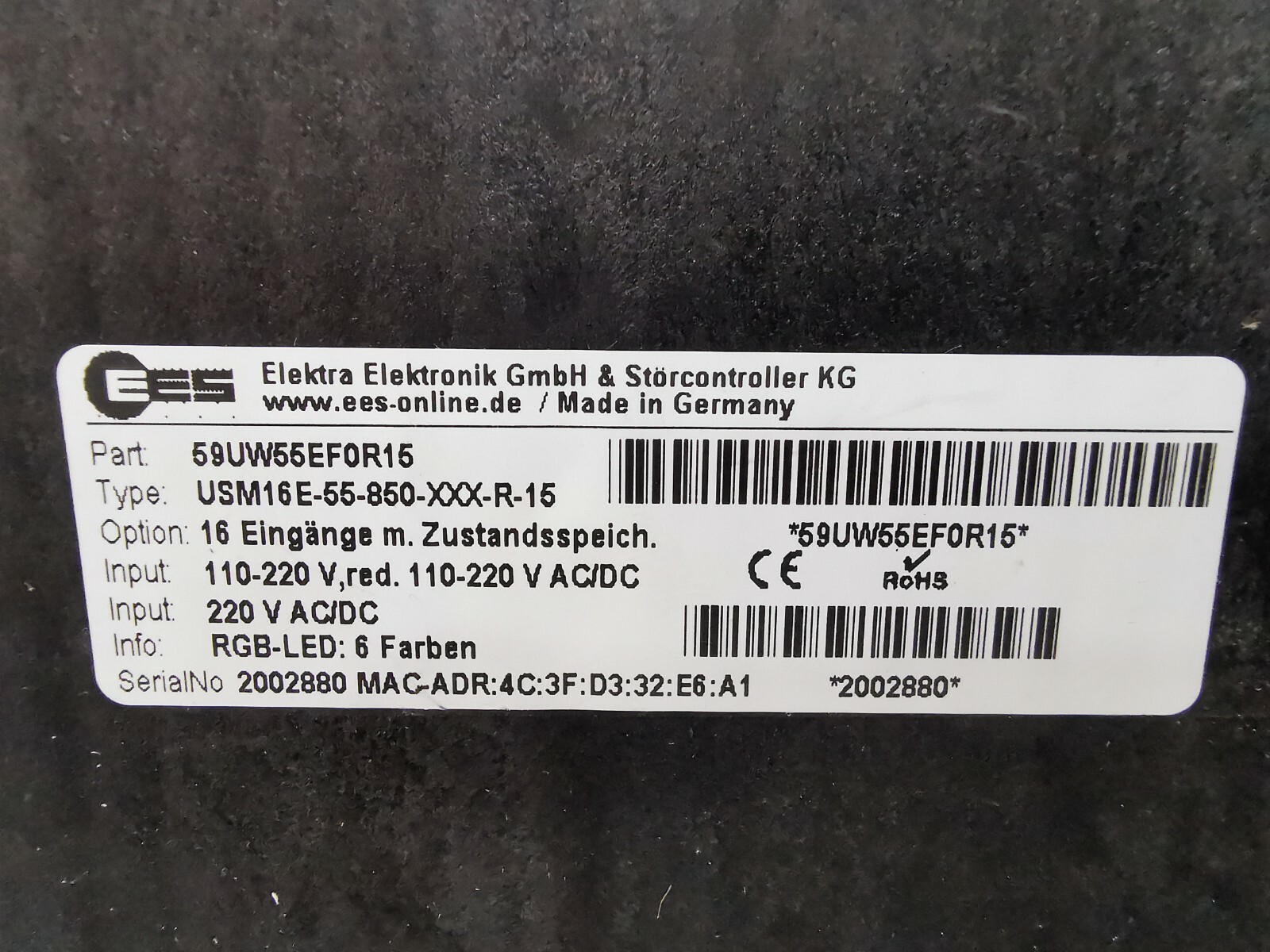 EES USM16E-55-850-XXX-R-15 EES 59UW55EF0R15 Panel Mounted Fault Annunciator Series USM16E-55-850-XXX-R-15 5