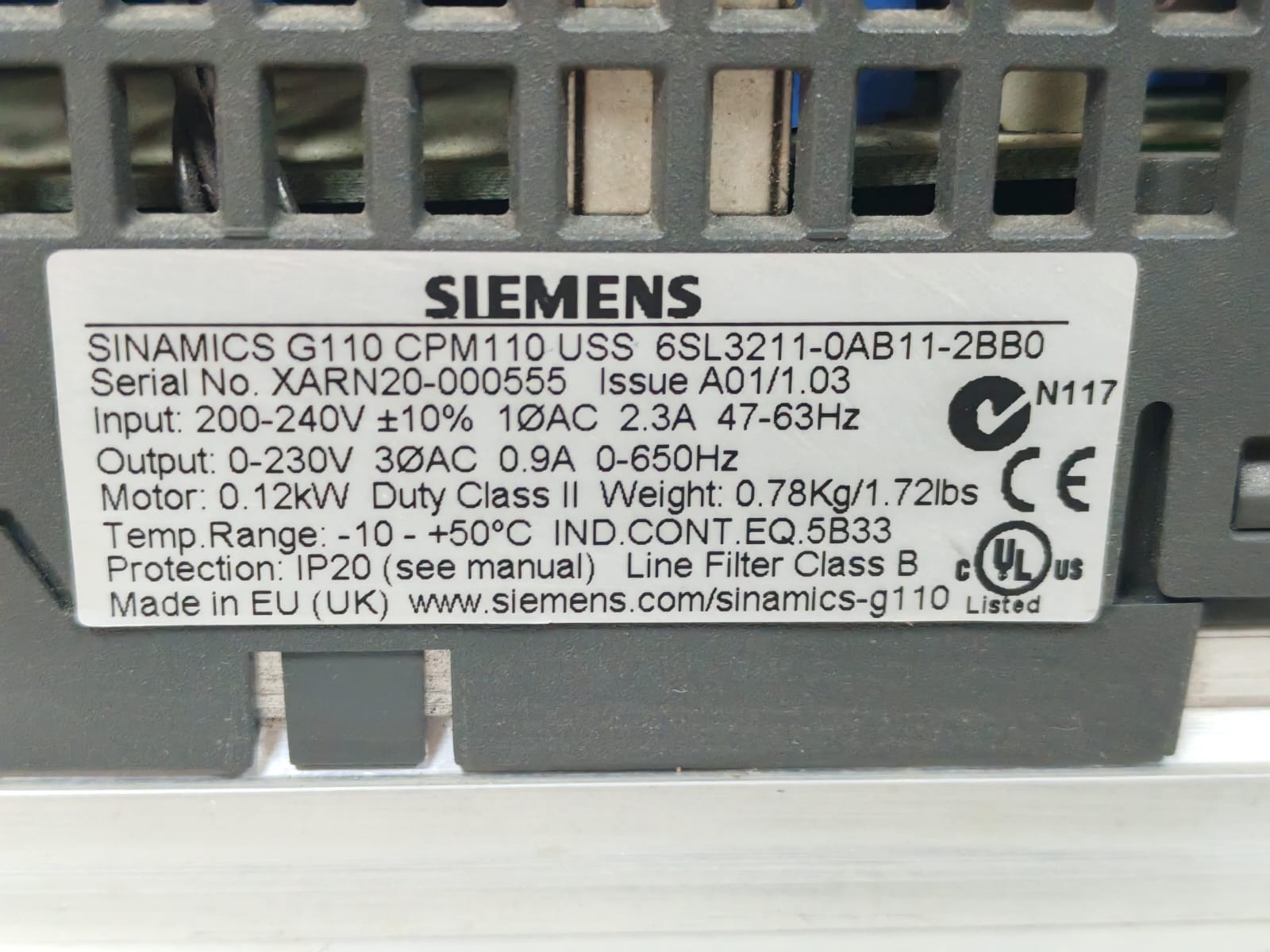 Siemens G110CMP100 USS 6SL3211-0AB11-2BB0 SIEMENS SINAMICS G110CMP100 USS 6SL3211-0AB11-2BB0 200-240V 7