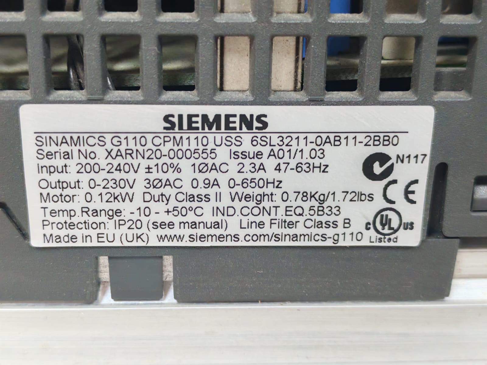 Siemens G110CMP100 USS 6SL3211-0AB11-2BB0 SIEMENS SINAMICS G110CMP100 USS 6SL3211-0AB11-2BB0 200-240V 8