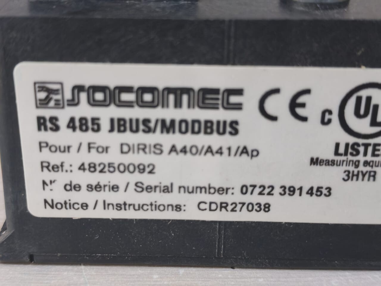SOCOMEC DIRIS A40/A41/AP SOCOMEC RS 485 JBUS/MODBUS 48250092 FOR DIRIS A40/A41/AP 6