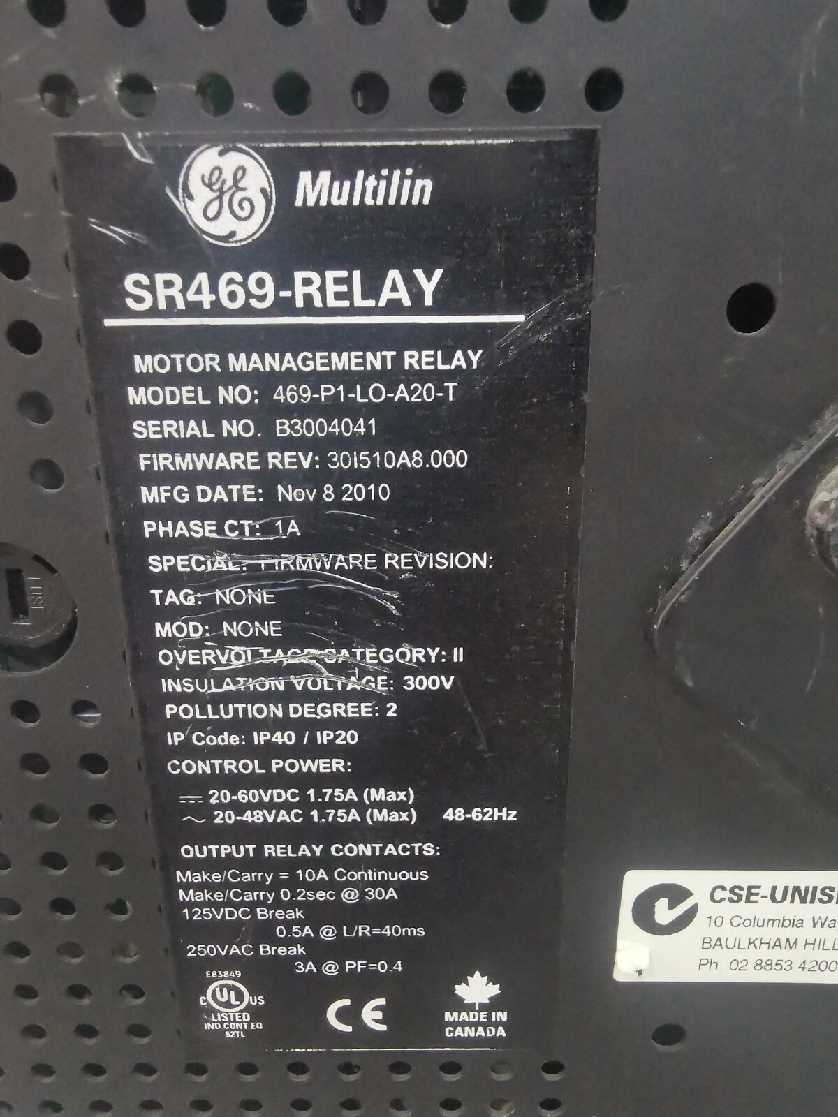 GE RELAY-469 GE MULTILIN SR469 MOTOR MANAGEMENT RELAY 469-P1-LO-A20-T 6