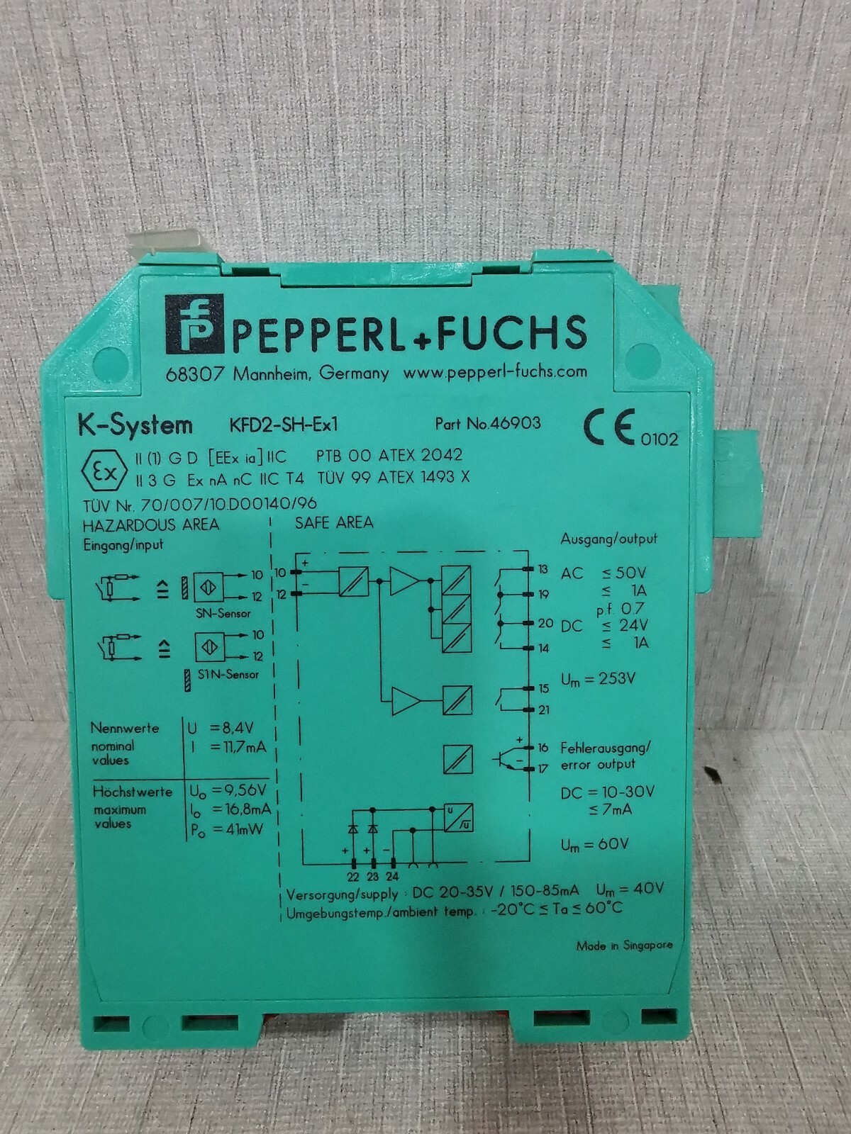 PEPPERL+FUCHS 46903 PEPPERL+FUCHS KFD2-SH-Ex1 Switch Amplifier 46903 2