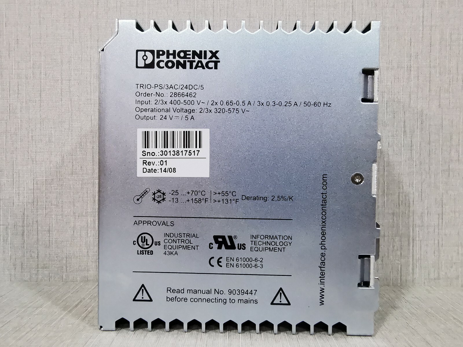 Phoenix Contact D-32825 PHOENIX CONTACT TRIO-PS/3AC/24DC/5 Power Supply D-32825 3