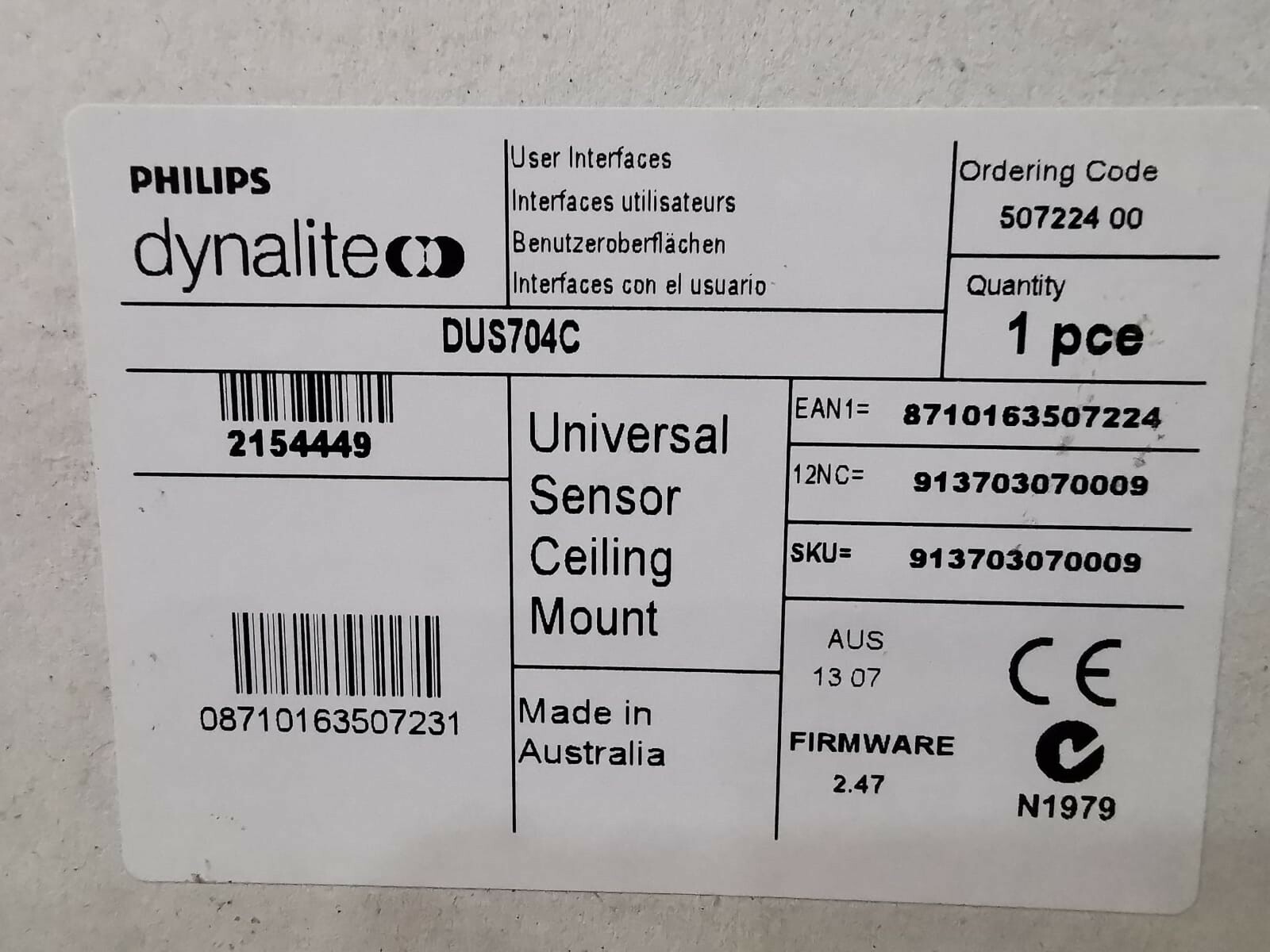 Dynalite DUS704C Dynalite DUS704C Universal Sensor Ceiling Mount FW 2.47 2