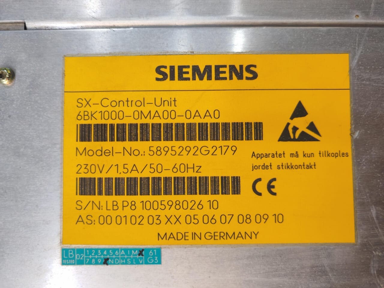 Siemens 5895292G2179 SIEMENS 5895292G2179 / 6BK1000-0MA00-0AA0 SX-CONTROL UNIT 230V 6