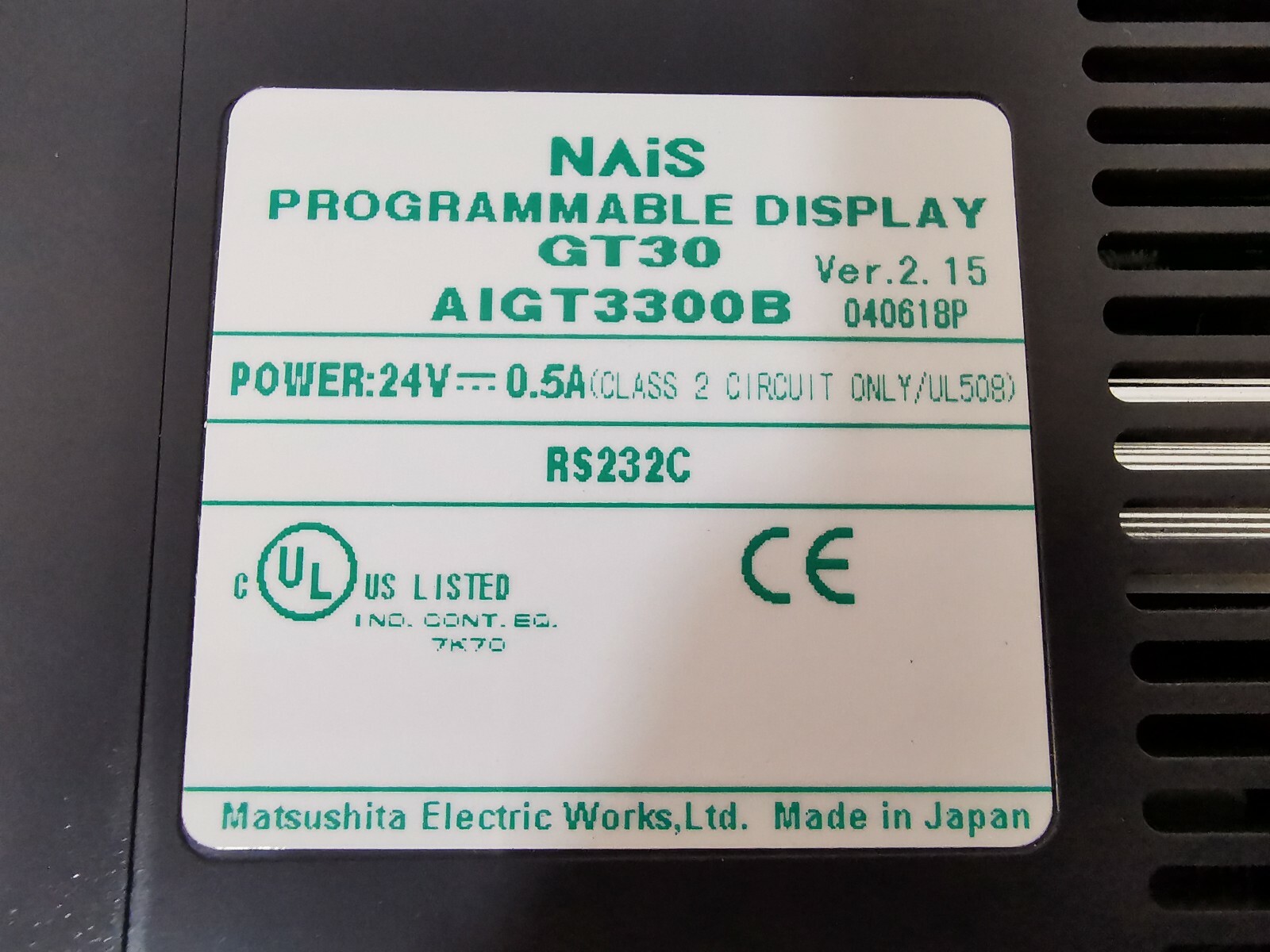 NAIS AIGT3300B NAIS GT30 PROGRAMMABLE DISPLAY AIGT3300B 4