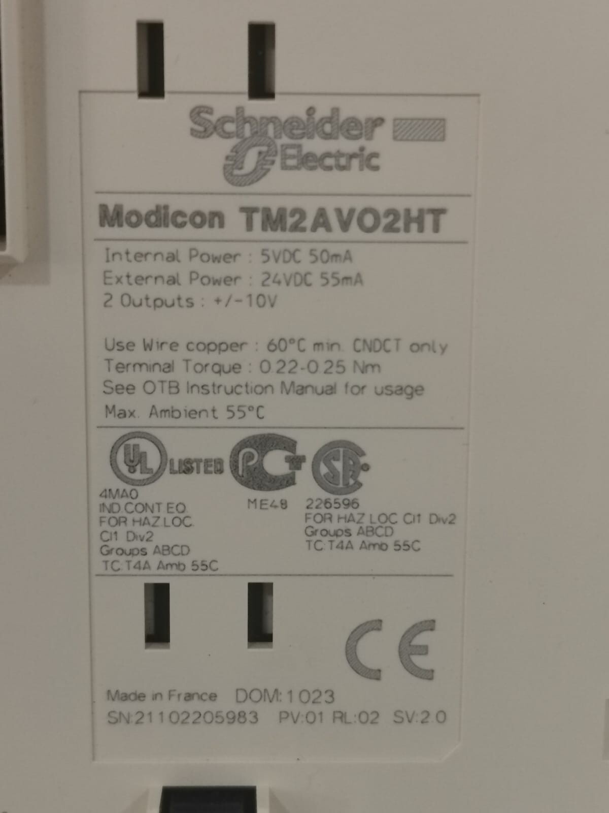Schneider Electric TM2AVO2HT Schneider Electric TM2AVO2HT Modicon 3