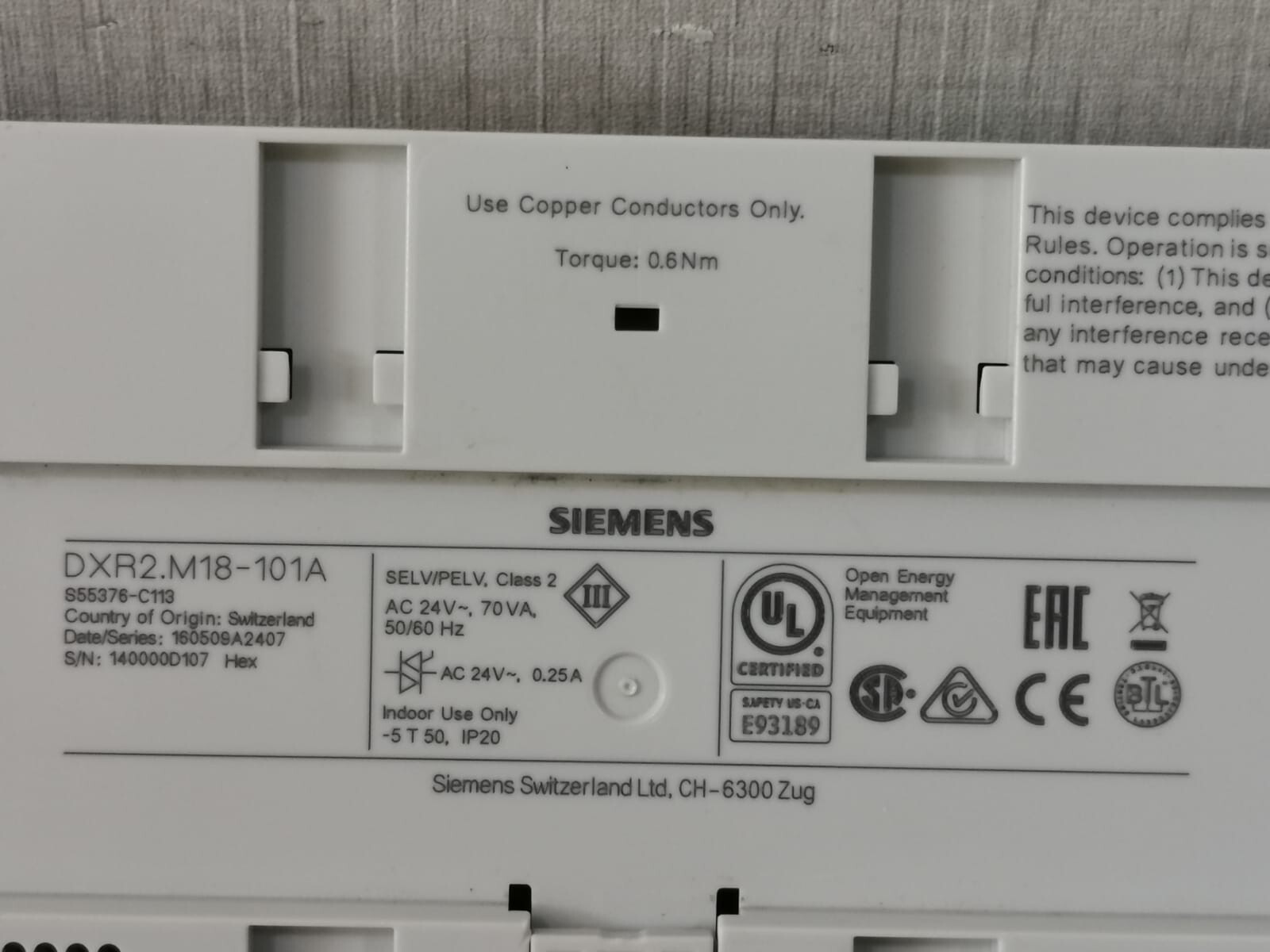 Siemens M18-101A SIEMENS DXR2.M18-101A Compact Room Automation Station 10