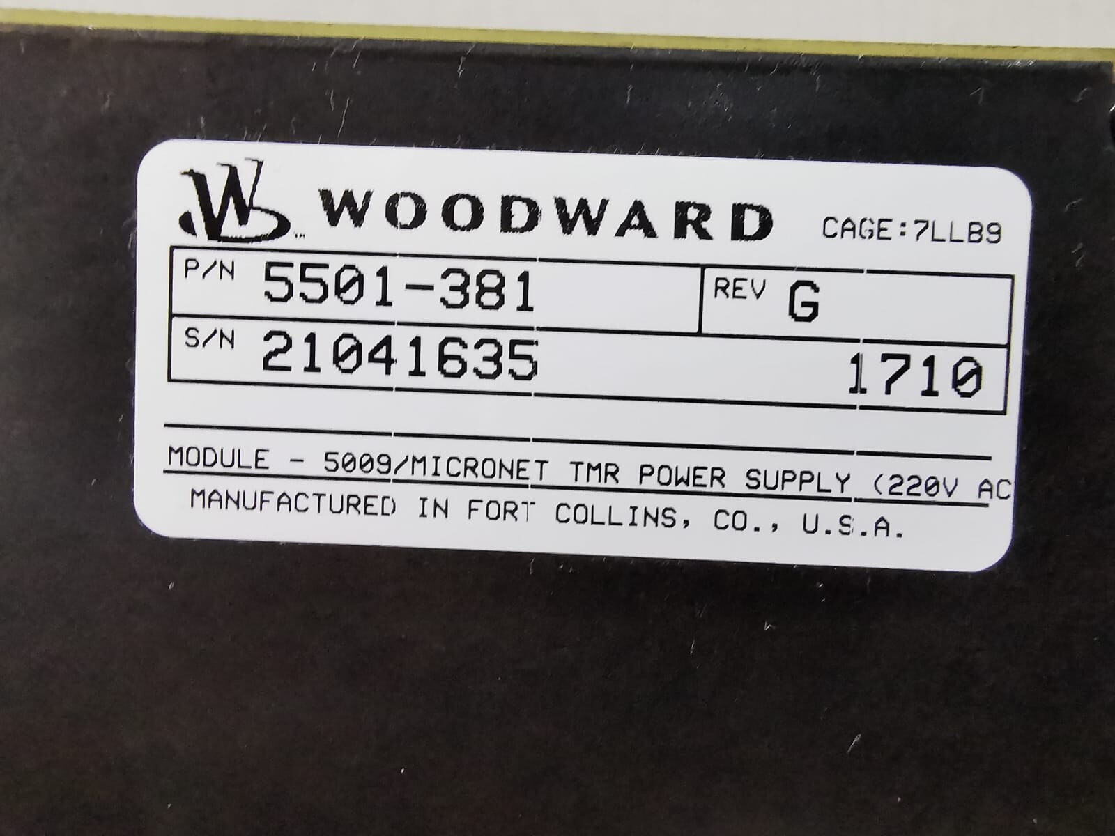 Woodward VOLT-5009 5009/TMR WOODWARD 5501-381 REV. G MicroNet TMR Power Supply 5009TMR 220 VOLT 2
